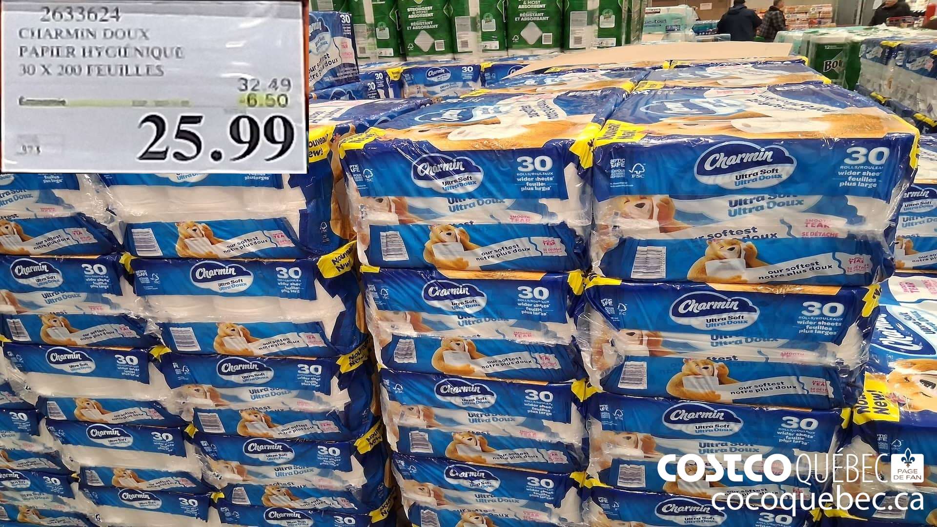 2633624 CHARMIN DOUX PAPIER HYGIENIQUE 30 X 200 FEUILLES ($6.50 INSTANT SAVINGS) $25.99
