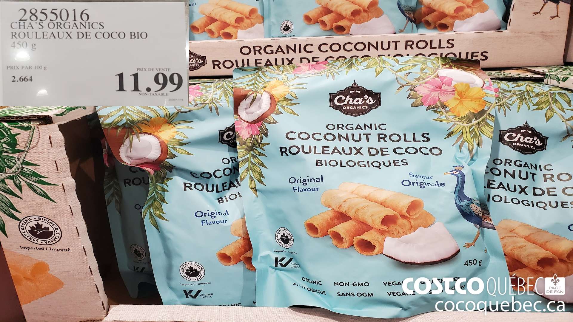 2855016 CHA'S ORGANICS ROULEAUX DE COCO BIO $11.99