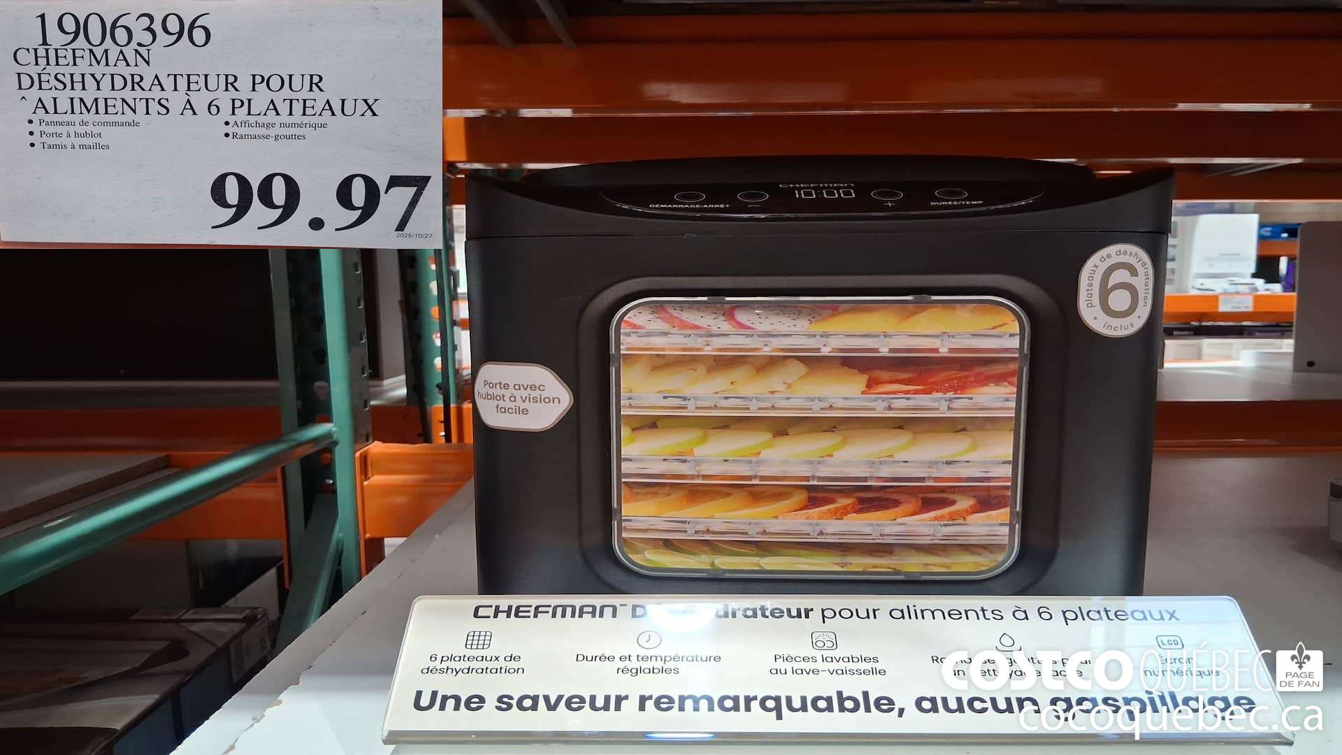 1906396 CHEFMAN DESHYDRATEUR POUR ALIMENTS A 6 PLATEAUX  $99.97