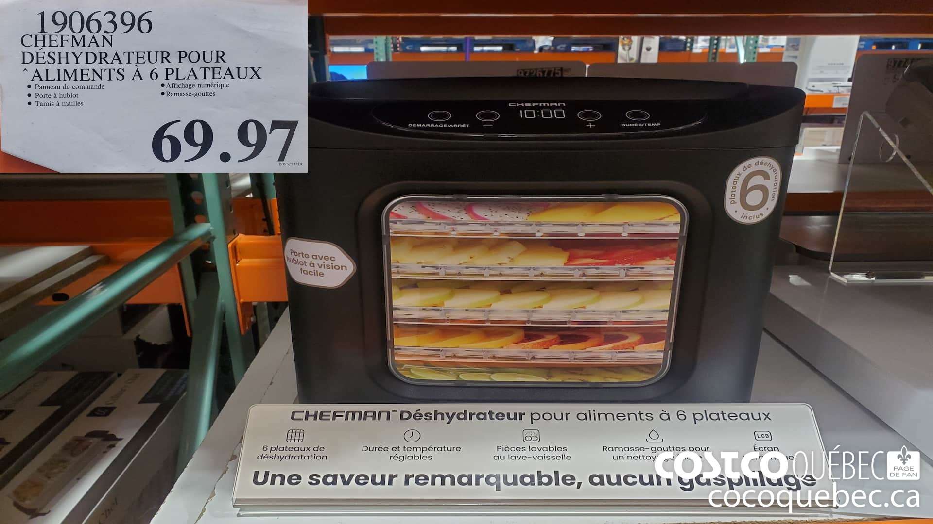 1906396 CHEFMAN DESHYDRATEUR POUR ALIMENTS A 6 PLATEAUX  $69.97