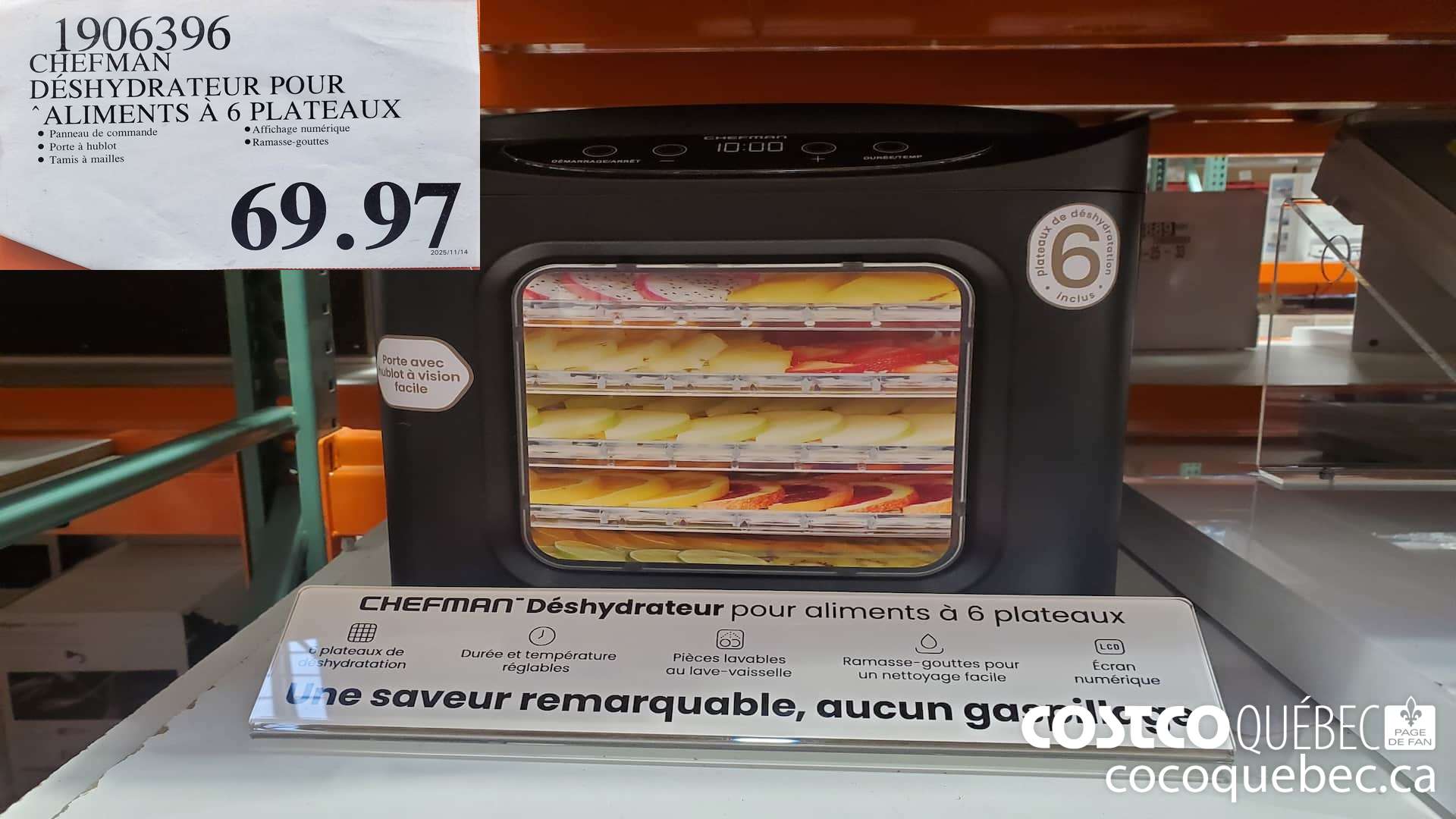 1906396 CHEFMAN DESHYDRATEUR POUR ALIMENTS A 6 PLATEAUX  $69.97