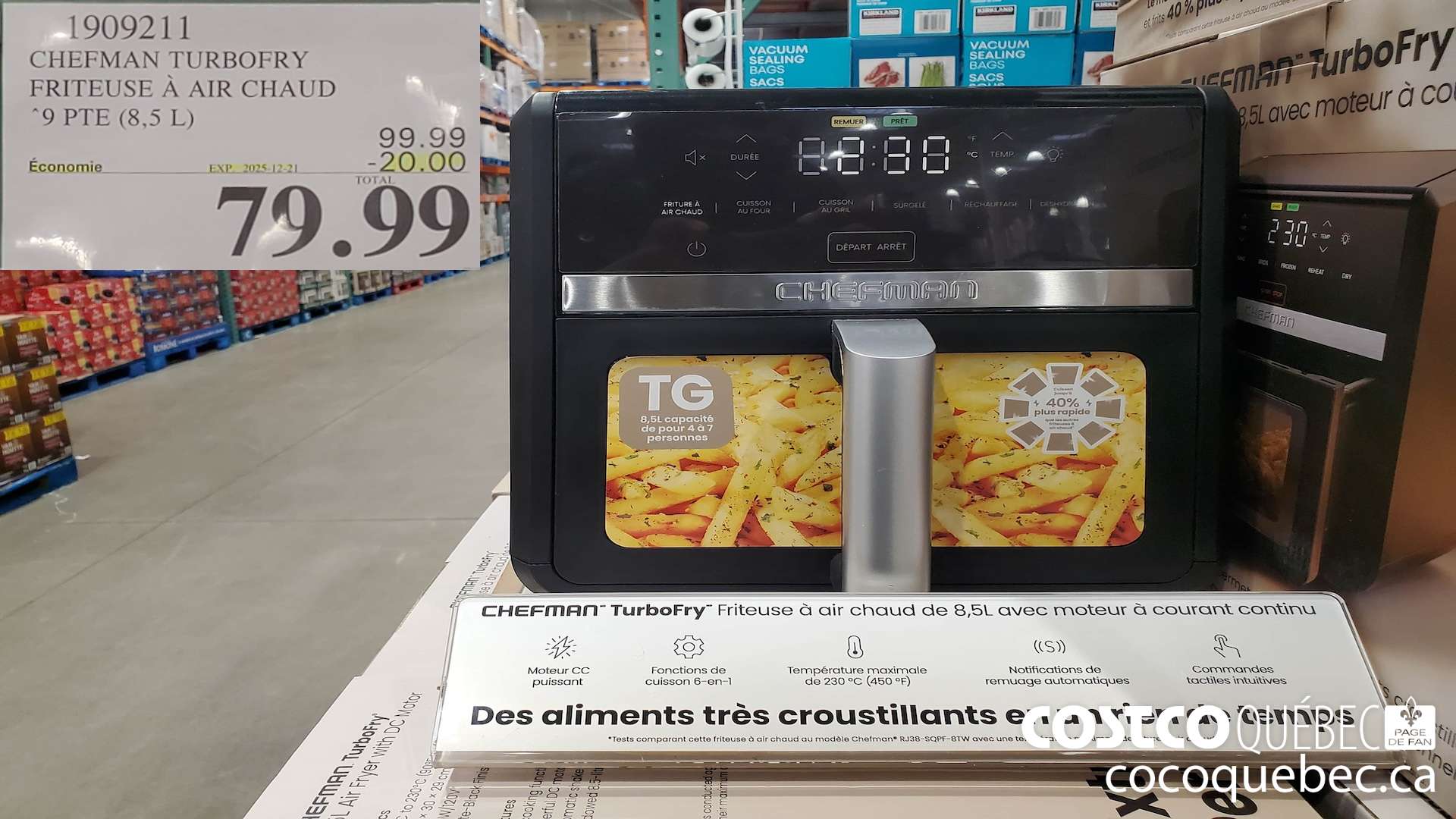 1909211 CHEFMAN TURBOFRY FRITEUSE A AIR CHAUD “9 PTE (8,5 L) ($20.00 INSTANT SAVINGS EXPIRES ON 2025-12-21) $79.99