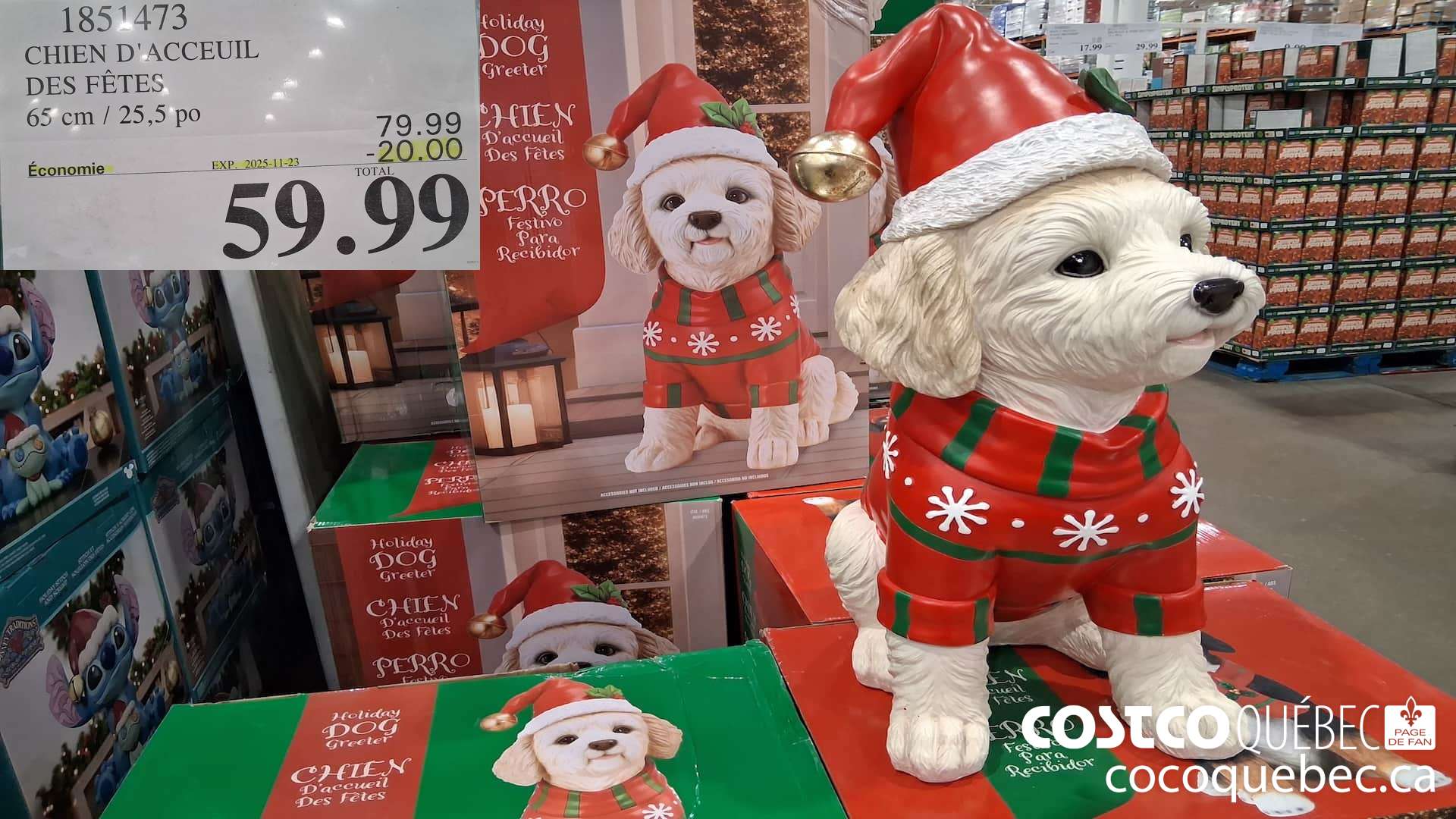 1851473 CHIEN D 'ACCEUIL DES FETES 65CM/25,5PO ($20.00 INSTANT SAVINGS EXPIRES ON 2025-11-23) $59.99