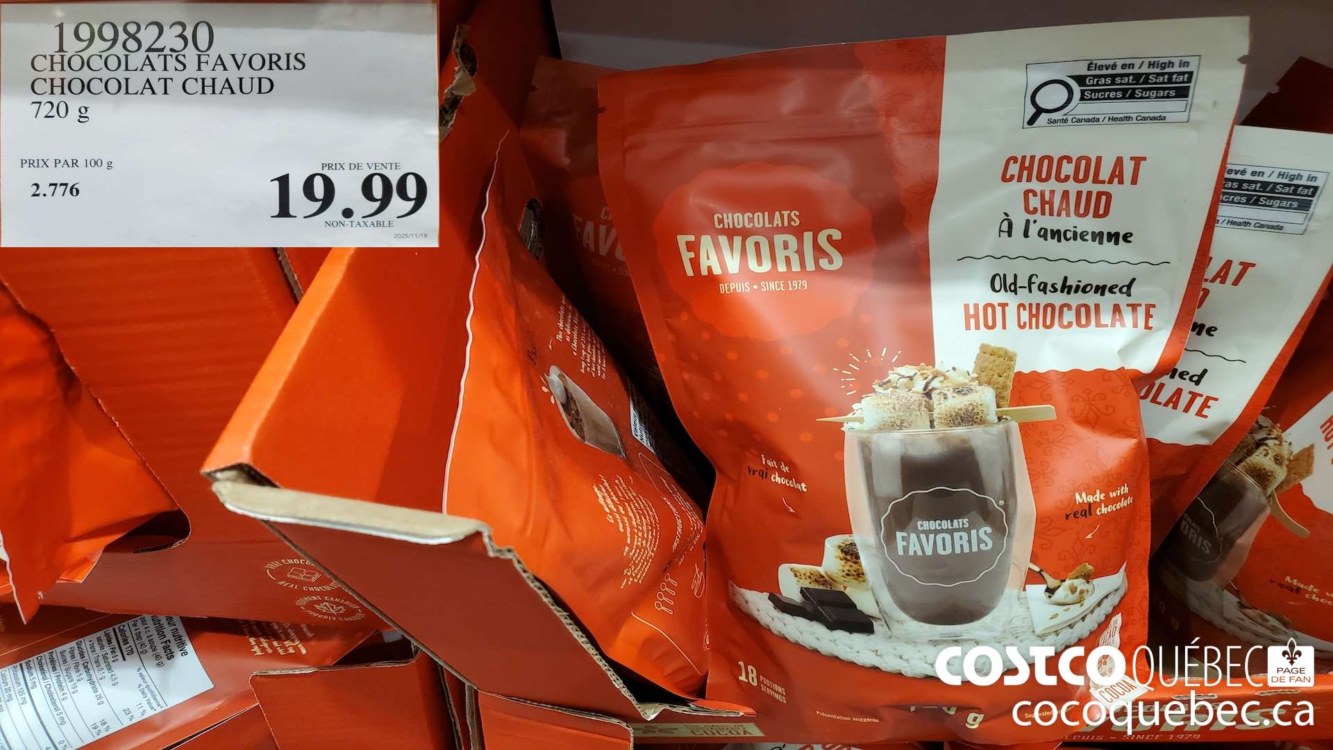 1998230 CHOCOLATS FAVORIS CHOCOLAT CHAUD 720 G $19.99