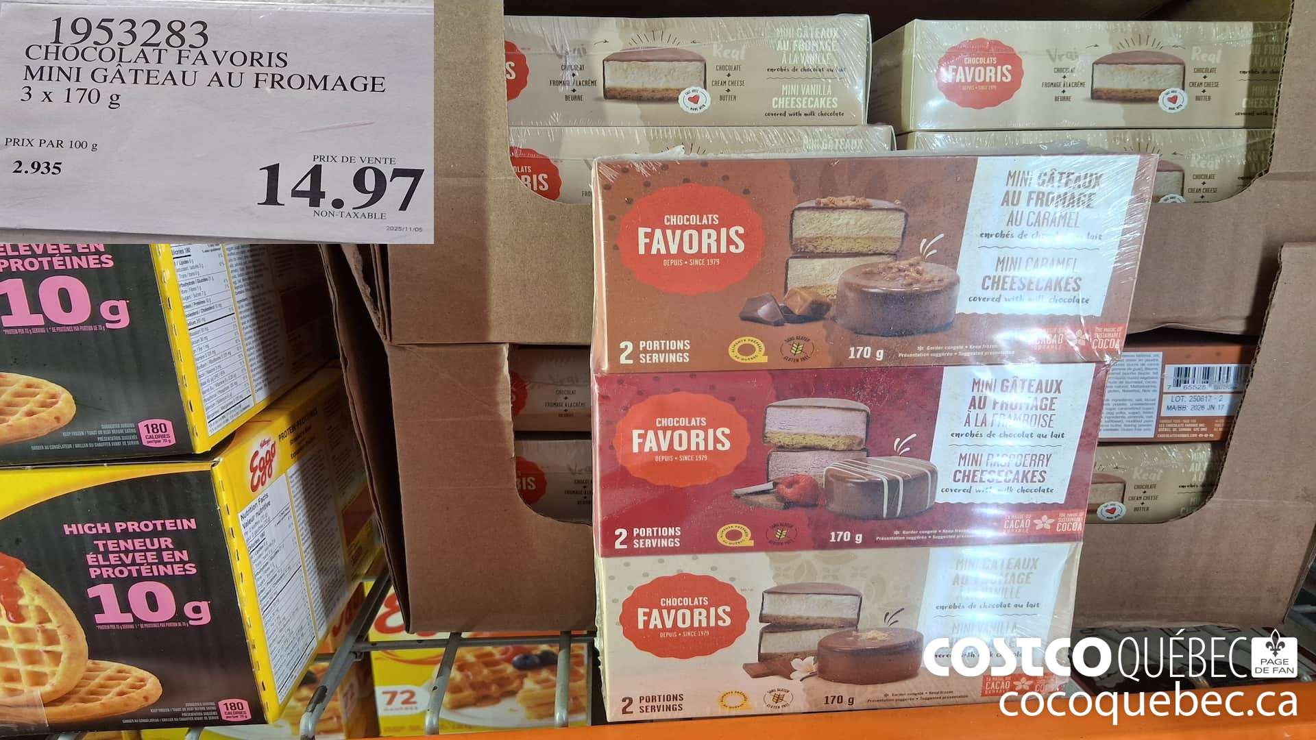 1953283 CHOCOLAT FAVORIS MINI GATEAU AU FROMAGE 3 X 170G $14.97