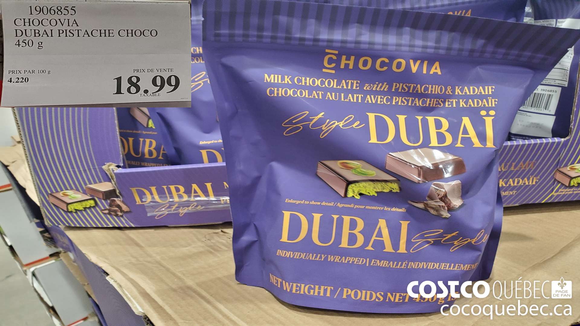 1906855 CHOCOVIA DUBAI PISTACHE CHOCOLAT 450 G  $18.99