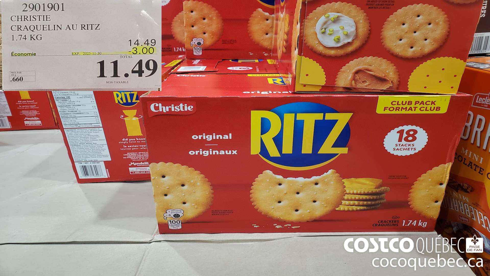 2901901 CHRISTIE CRAQUELIN AU RITZ 1.74 KG  ($3.00 INSTANT SAVINGS EXPIRES ON 2025-11-30) $11.49