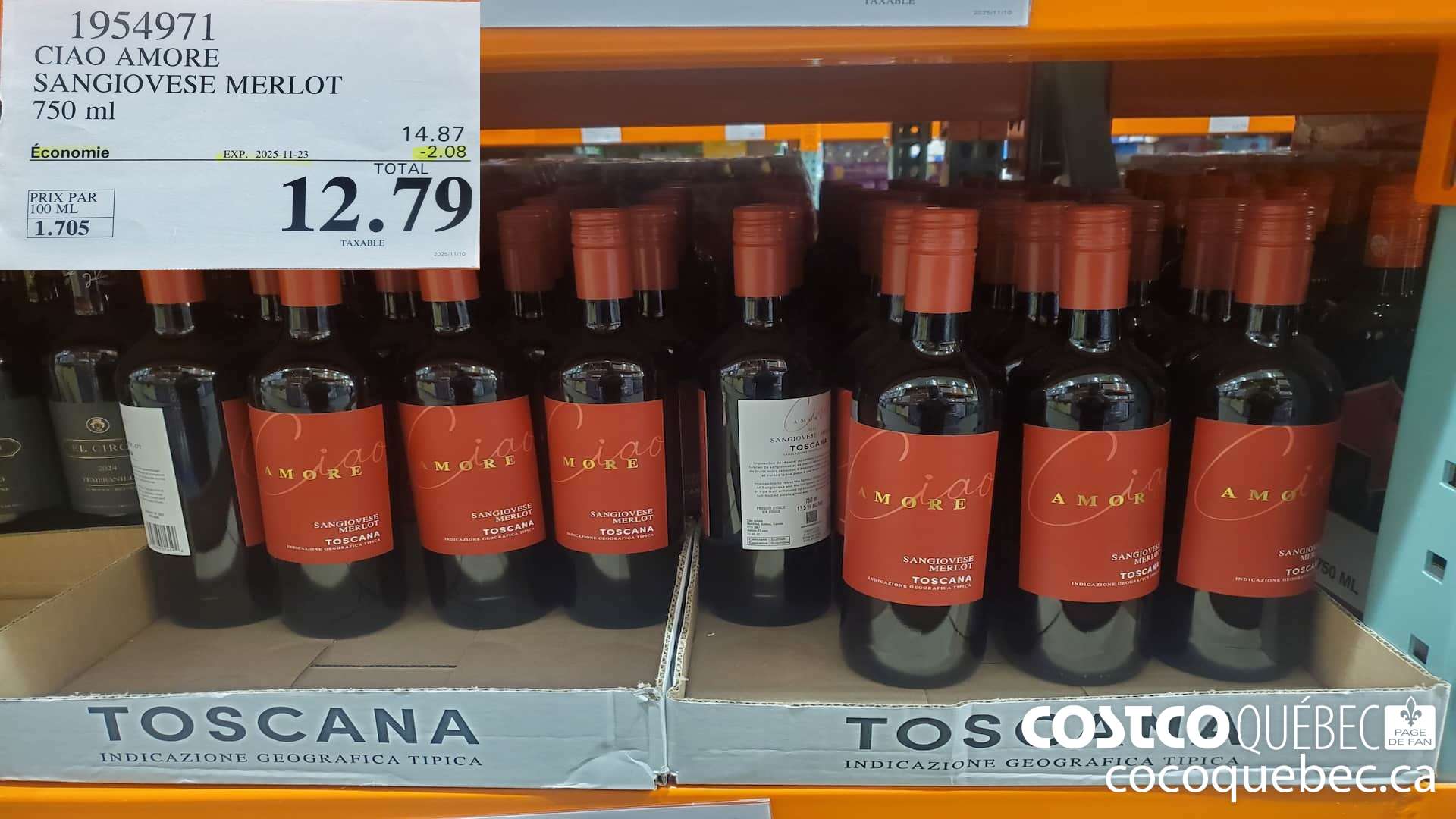 1954971 CIAO AMORE SANGIOVESE MERLOT 750 mL  ($2.08 INSTANT SAVINGS EXPIRES ON 2025-11-23) $12.79