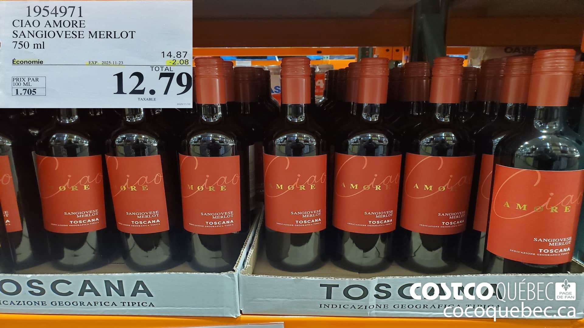 1954971 CIAO AMORE SANGIOVESE MERLOT 750 mL  ($2.08 INSTANT SAVINGS EXPIRES ON 2025-11-23) $12.79
