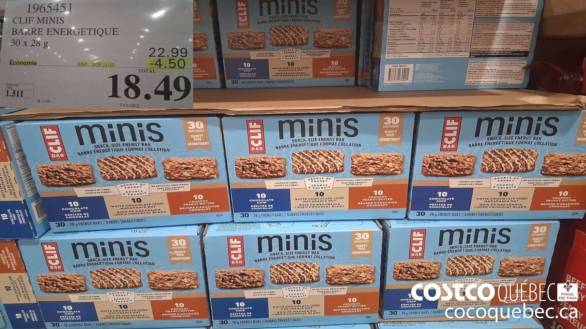 1965451 CLIF MINIS BARRE ENERGETIQUE 30 X 28G ($4.50 INSTANT SAVINGS EXPIRES ON 2025-11-23) $18.49