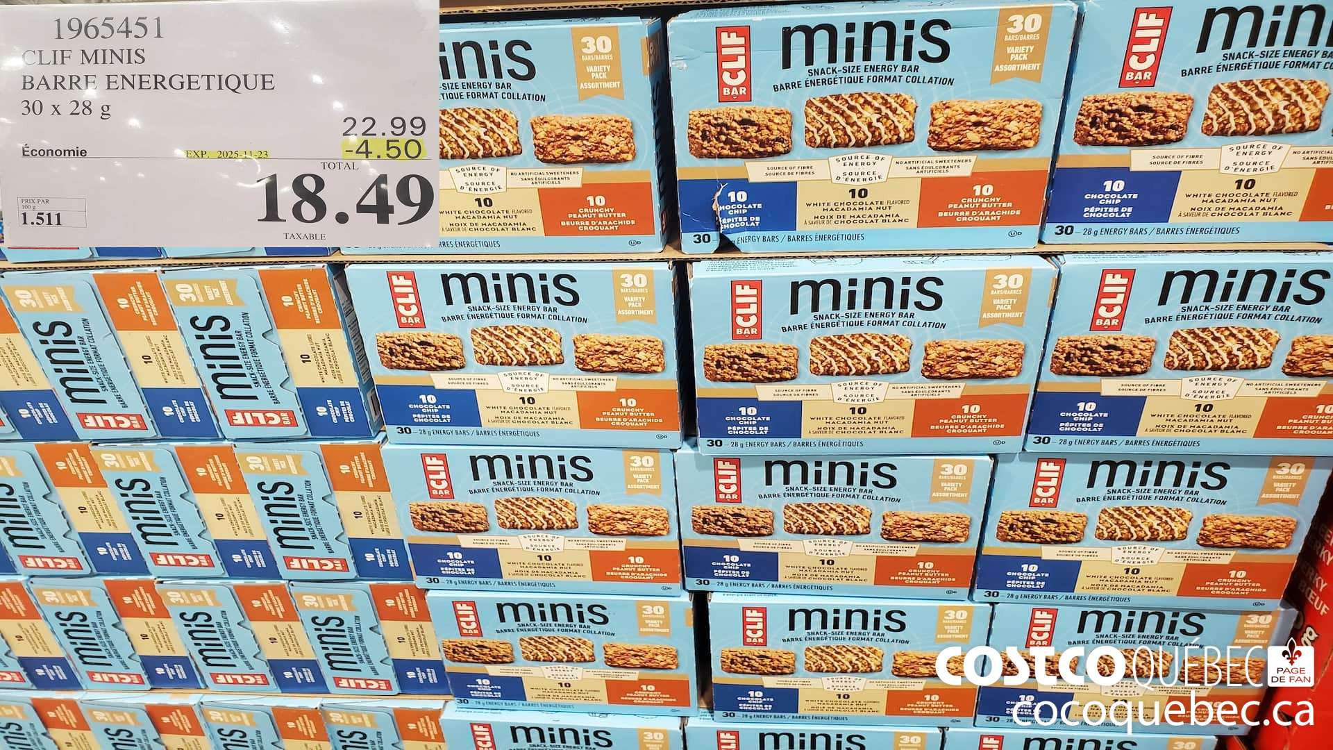 1965451 CLIF MINIS BARRE ENERGETIQUE 30 X 28G ($4.50 INSTANT SAVINGS EXPIRES ON 2025-11-23) $18.49