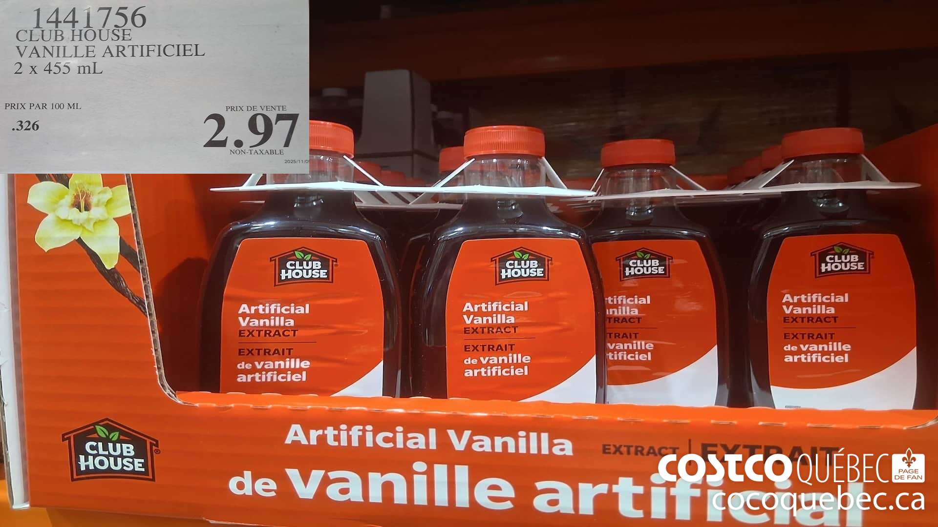1441756 CLUB HOUSE VANILLE ARTIFICIEL 2 x 455 mL  $2.97