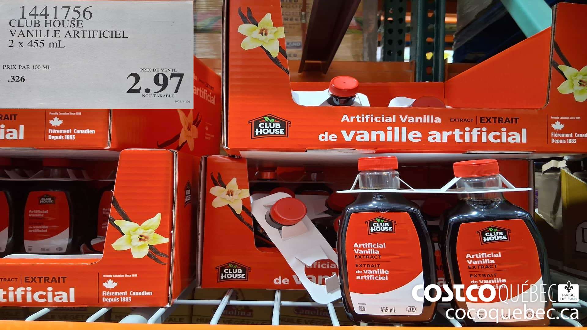 1441756 CLUB HOUSE VANILLE ARTIFICIEL 2 x 455 mL  $2.97