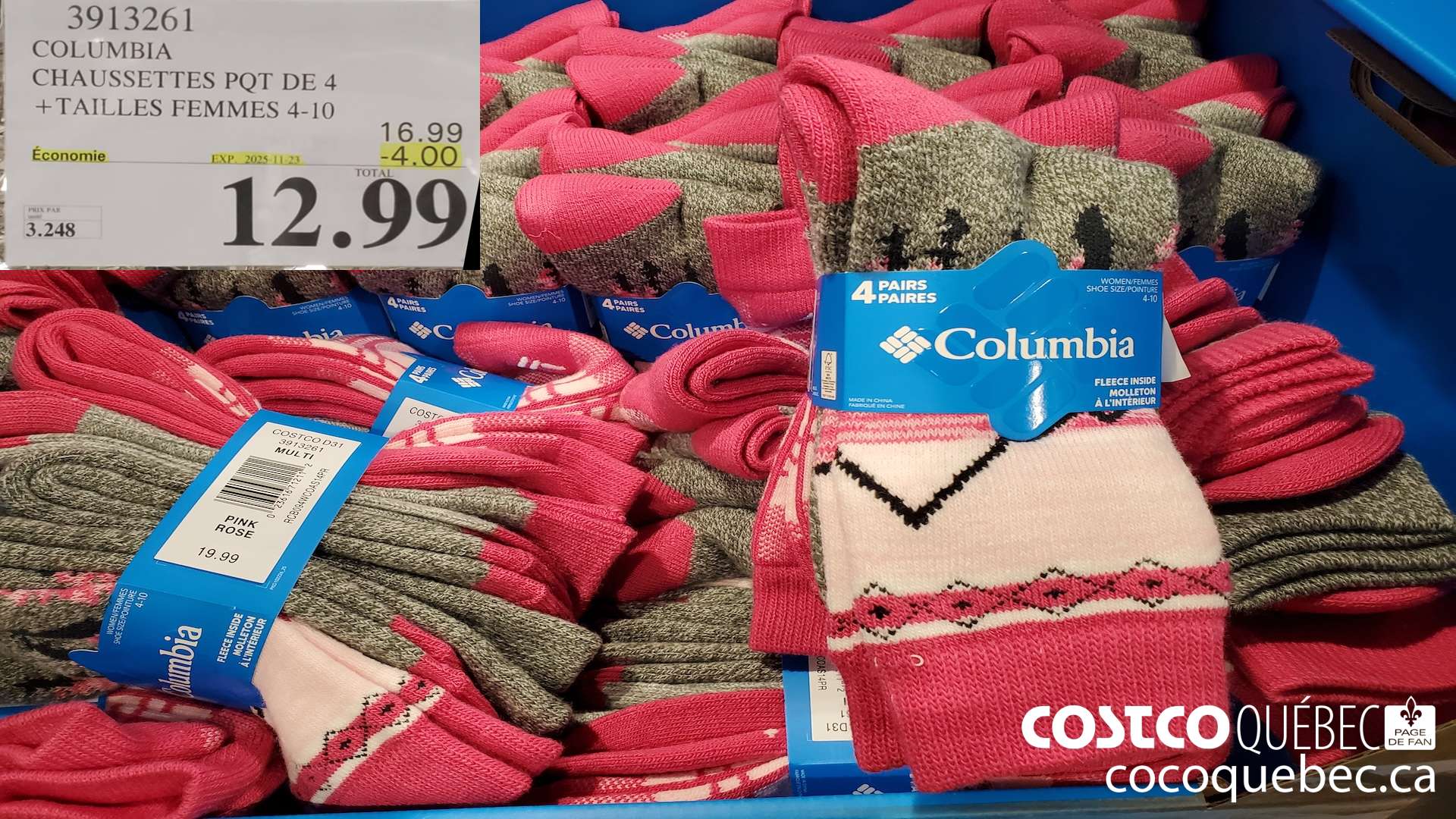 3913261 COLUMBIA CHAUSSETTES PQT DE 4+TAILLES FEMMES 4-10 ($4.00 INSTANT SAVINGS EXPIRES ON 2025-11-23) $12.99