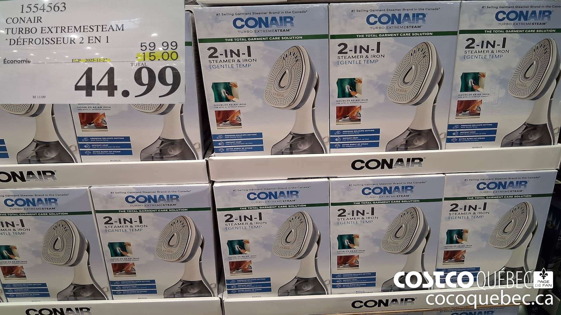 1554563 CONAIR TURBO EXTREMESTEAM DEFROISSEUR 2 EN 1 ($15.00 INSTANT SAVINGS EXPIRES ON 2025-11-23) $44.99