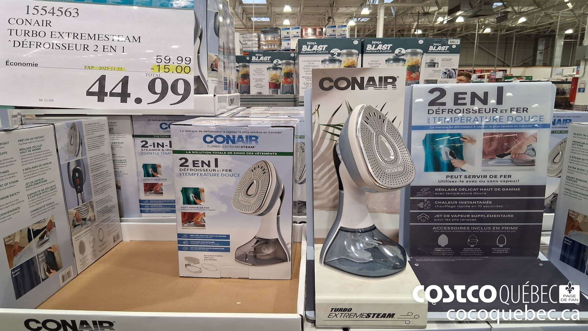 1554563 CONAIR TURBO EXTREMESTEAM DEFROISSEUR 2 EN 1 ($15.00 INSTANT SAVINGS EXPIRES ON 2025-11-23) $44.99