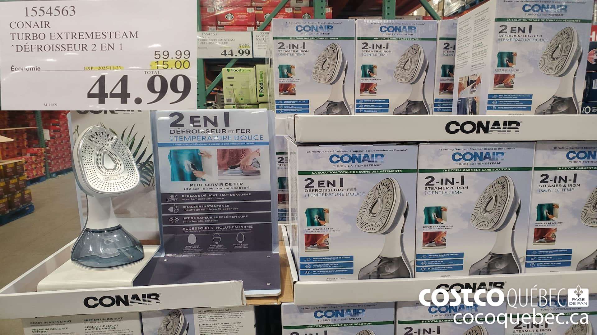 1554563 CONAIR TURBO EXTREMESTEAM DEFROISSEUR 2 EN 1 ($15.00 INSTANT SAVINGS EXPIRES ON 2025-11-23) $44.99