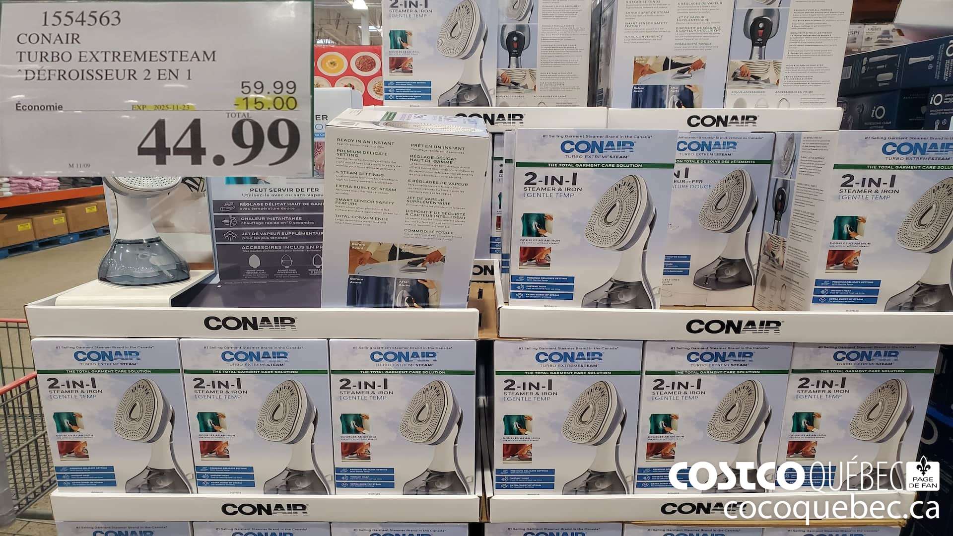 1554563 CONAIR TURBO EXTREMESTEAM DEFROISSEUR 2 EN 1 ($15.00 INSTANT SAVINGS EXPIRES ON 2025-11-23) $44.99