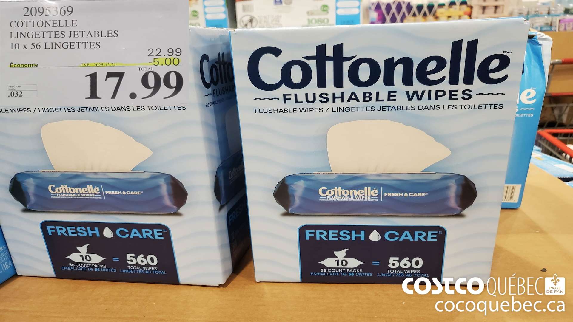 2095369 COTTONELLE LINGETTES JETABLES 560 UNITES  ($5.00 INSTANT SAVINGS EXPIRES ON 2025-12-21) $17.99