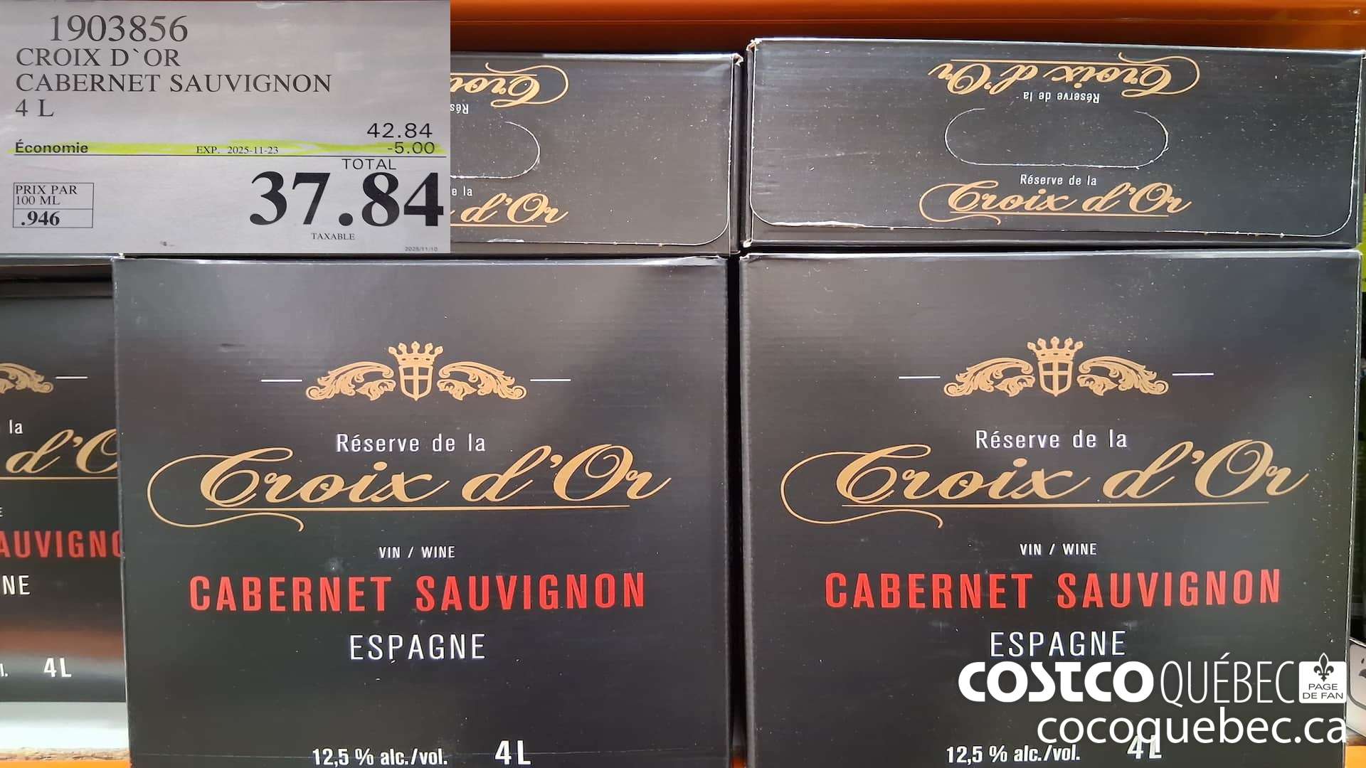1903856 CROIX D'OR CABERNET SAUVIGNON 4L ($5.00 INSTANT SAVINGS EXPIRES ON 2025-11-23) $37.84