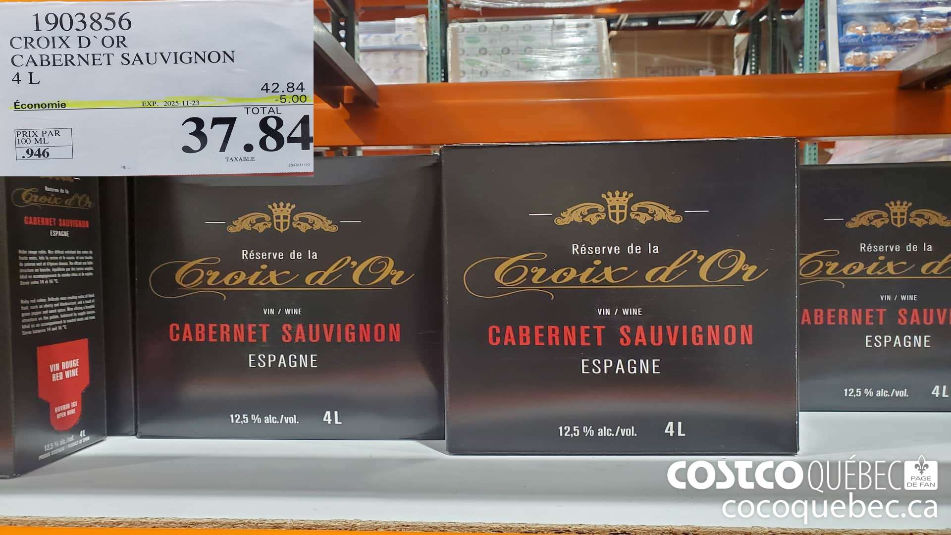 1903856 CROIX D'OR CABERNET SAUVIGNON 4L ($5.00 INSTANT SAVINGS EXPIRES ON 2025-11-23) $37.84