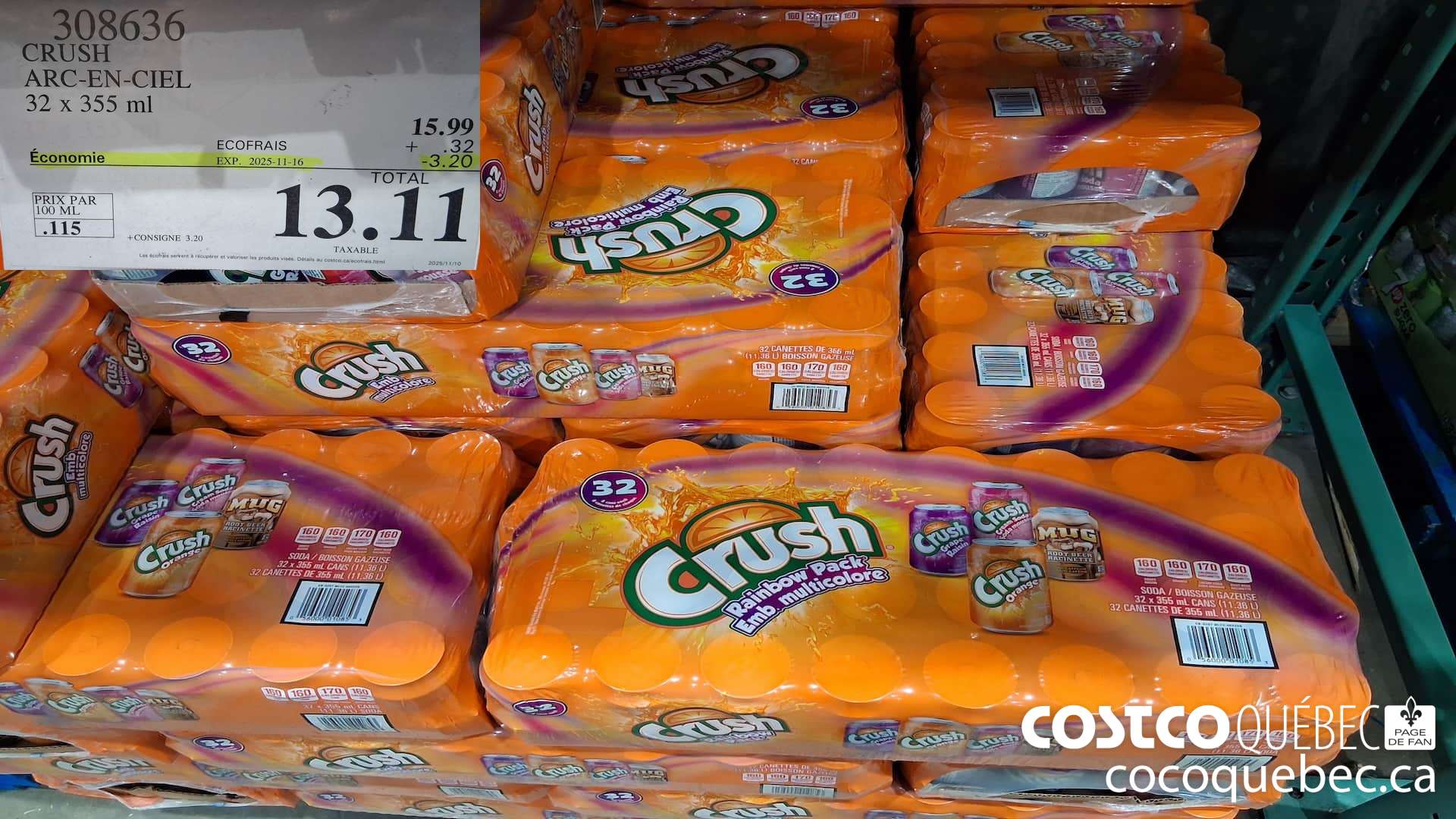308636 CRUSH ARC-EN-CIEL 32 x 355 ml  ($3.20 INSTANT SAVINGS EXPIRES ON 2025-11-16) $13.11
