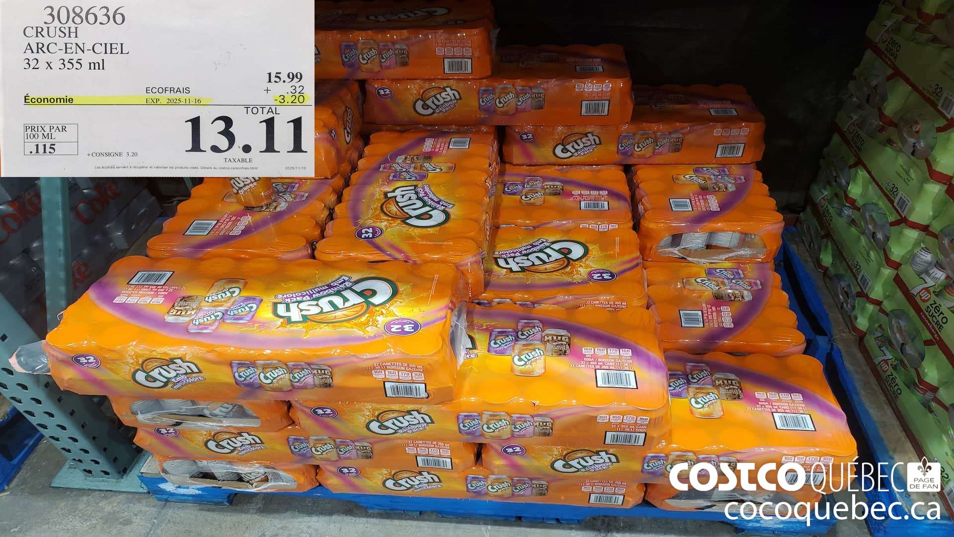 308636 CRUSH ARC-EN-CIEL 32 x 355 ml  ($3.20 INSTANT SAVINGS EXPIRES ON 2025-11-16) $13.11