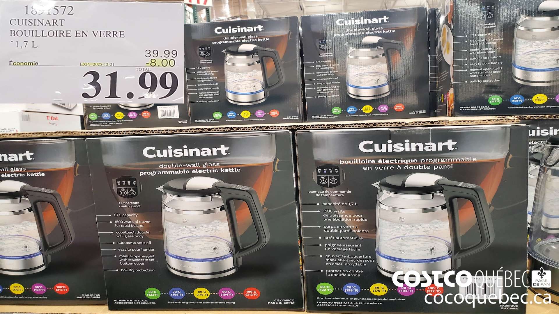 1891572 CUISINART BOUILLOIRE EN VERRE “1.7 L (1.8 PTES)  ($8.00 INSTANT SAVINGS EXPIRES ON 2025-12-21) $31.99