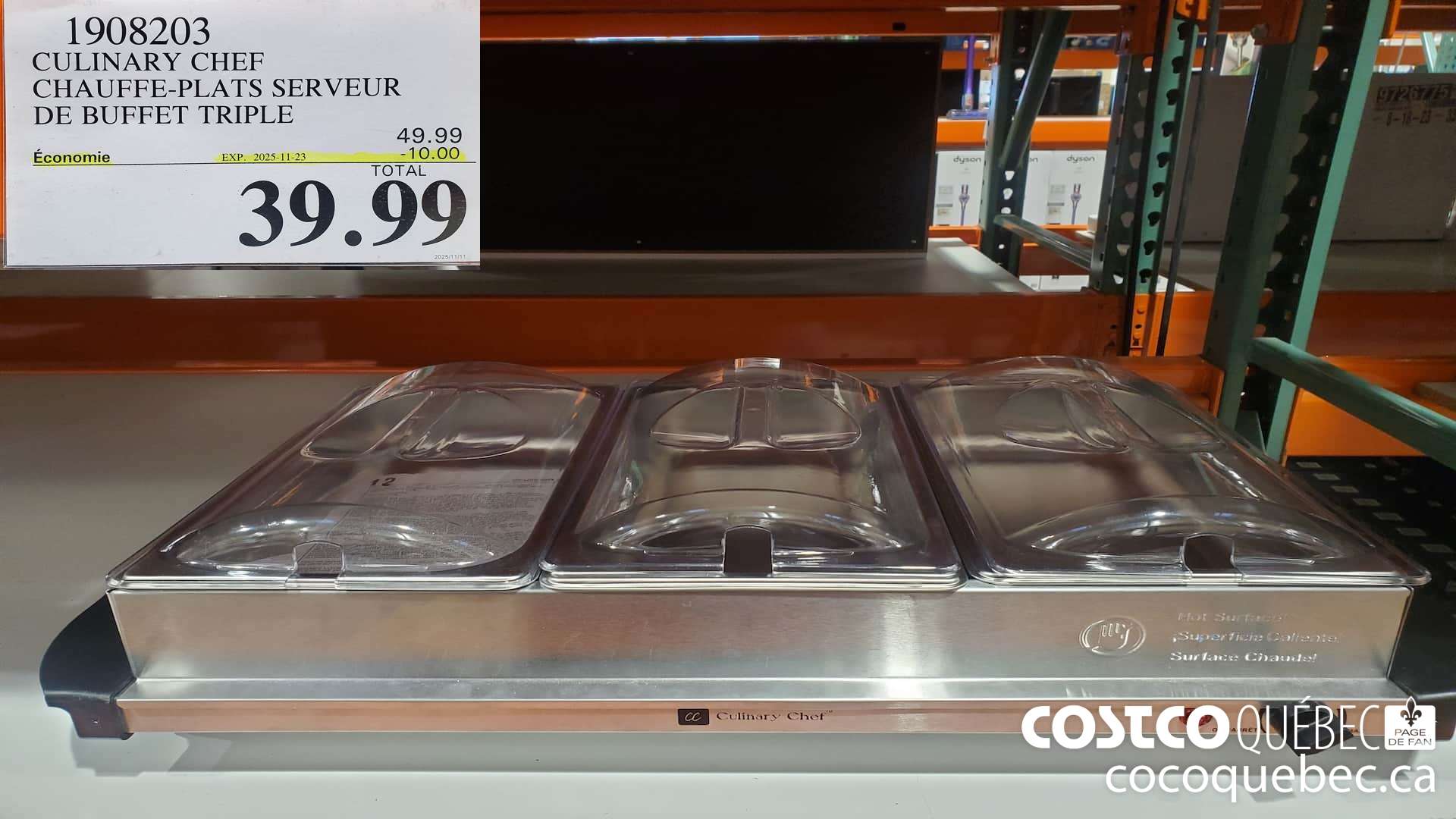 1908203 CULINARY CHEF CHAUFFE-PLATS SERVEUR DE BUFFET TRIPLE  ($10.00 INSTANT SAVINGS EXPIRES ON 2025-11-23) $39.99
