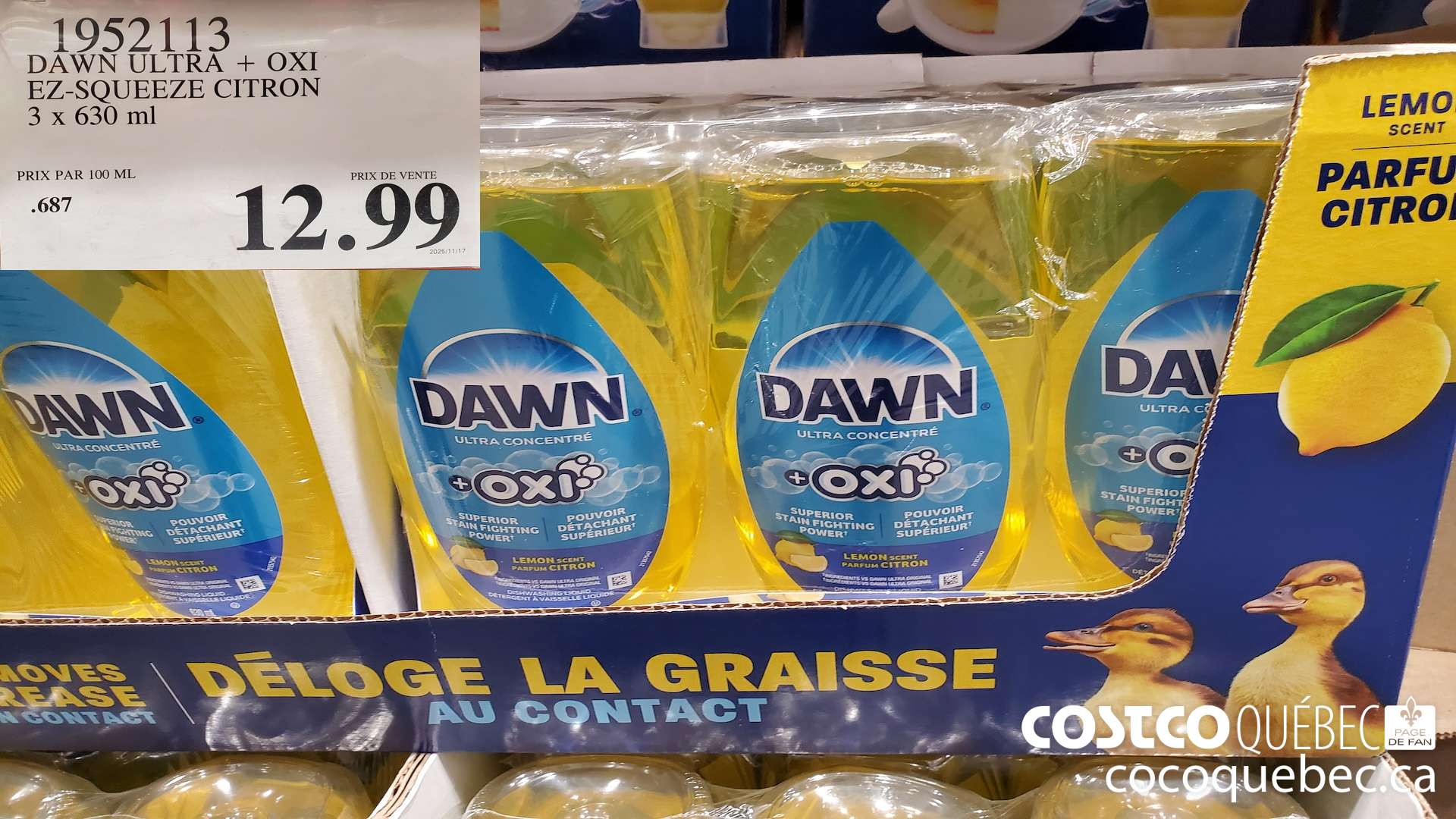 1952113 DAWN ULTRA + OXI EZ-SQUEEZE CITRON 3 X 630ML $12.99