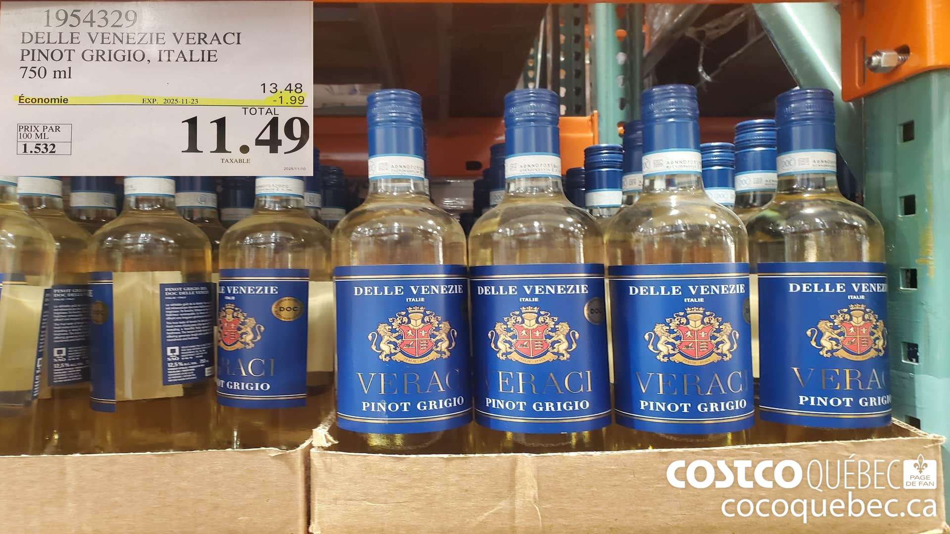 1954329 DELLE VENEZIE VERACI PINOT GRIGIO, ITALIE 750 ml 2025-11-23 . ($1.99 INSTANT SAVINGS) $11.49