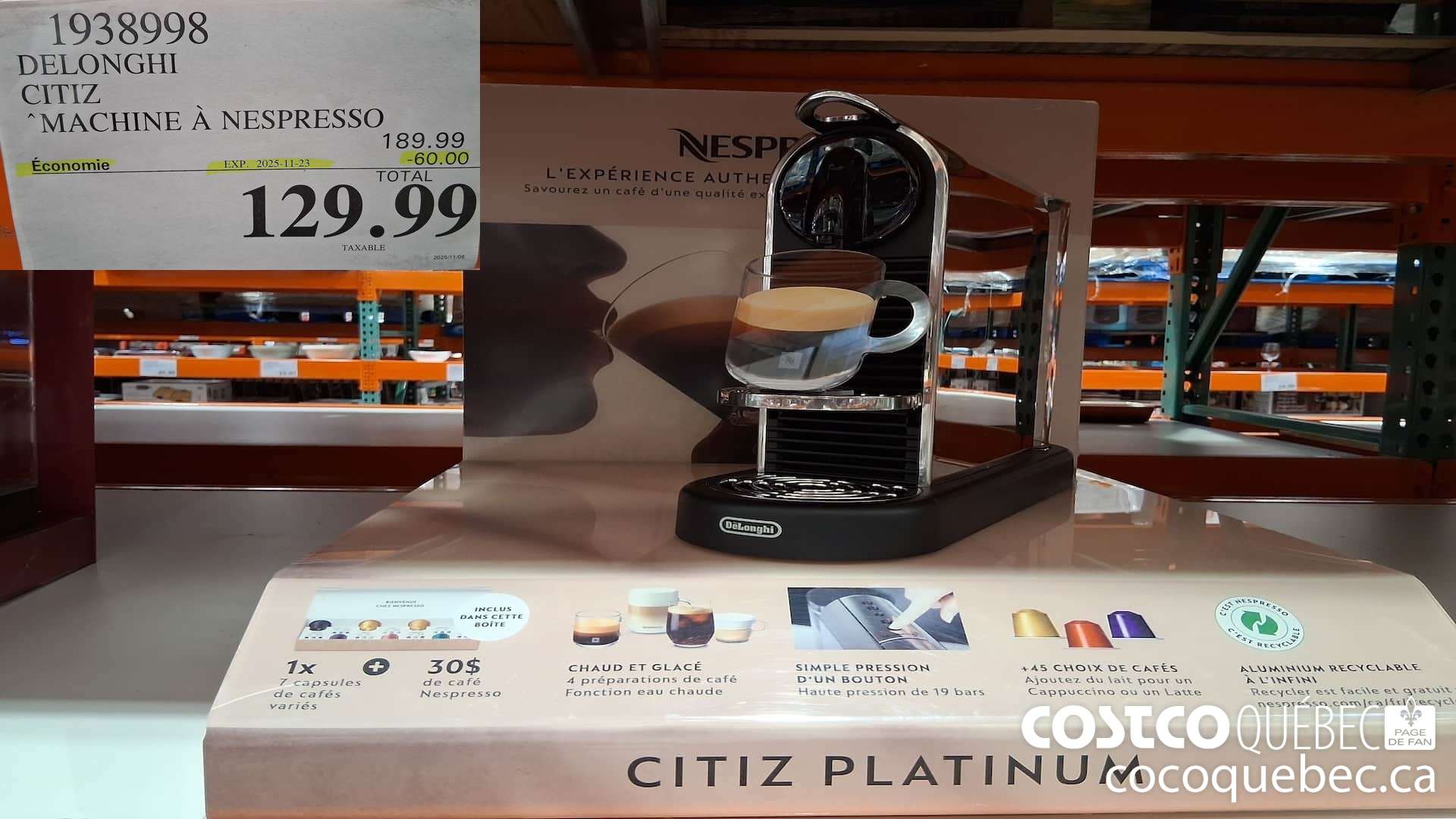 1938998 DELONGHI CITIZ MACHINE A NESPRESSO ($60.00 INSTANT SAVINGS EXPIRES ON 2025-11-23) $129.99