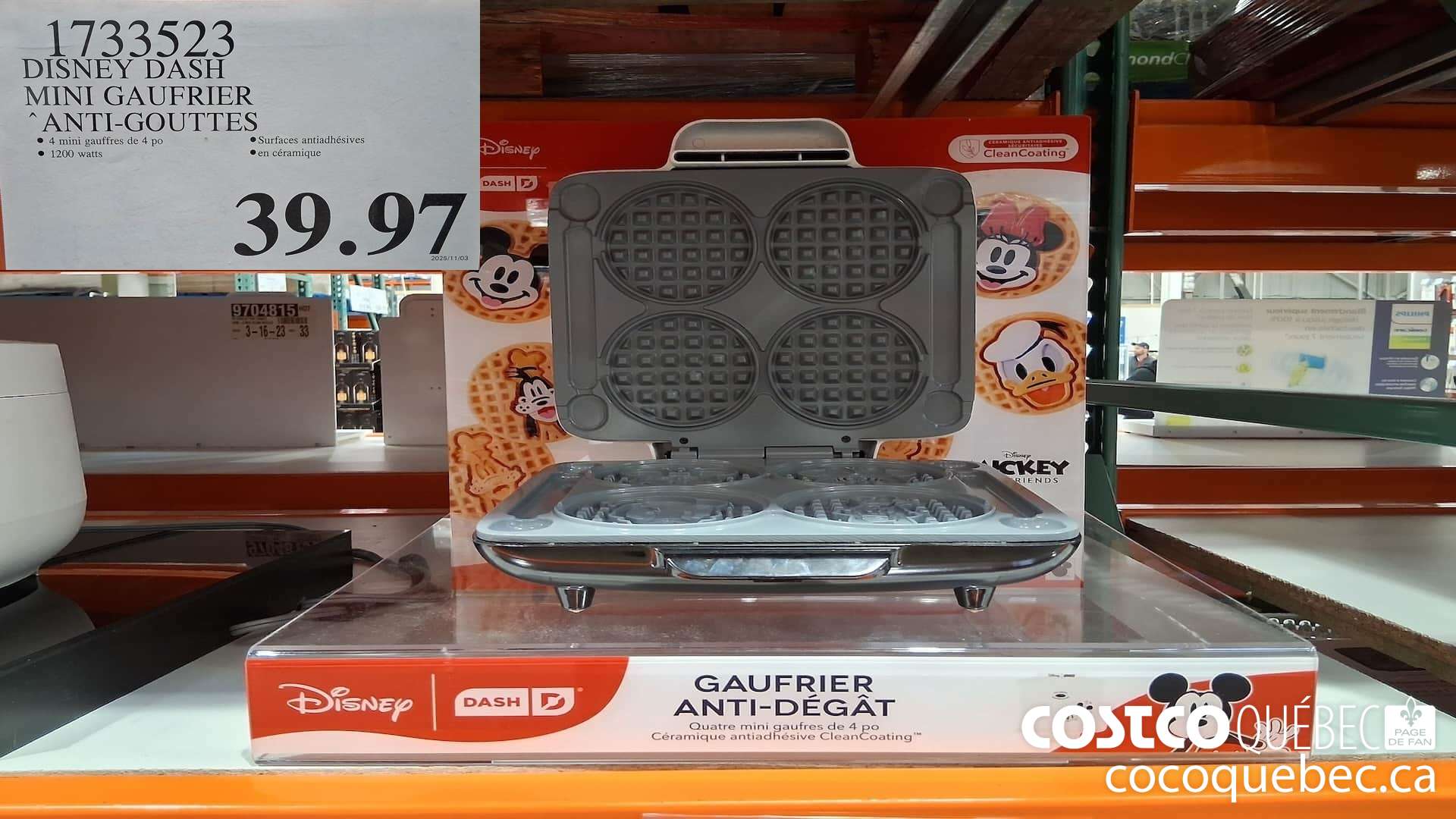 1733523 DISNEY DASH MINI GAUFRIER ANTI-GOUTTES  $39.97