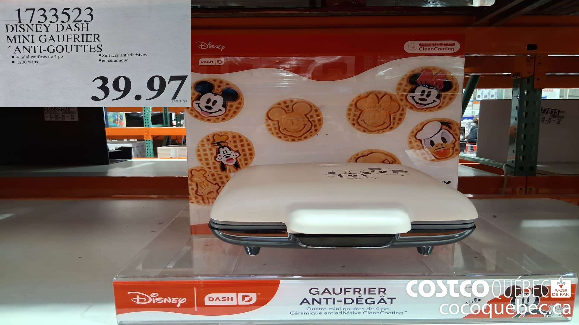 1733523 DISNEY DASH MINI GAUFRIER ANTI-GOUTTES  $39.97