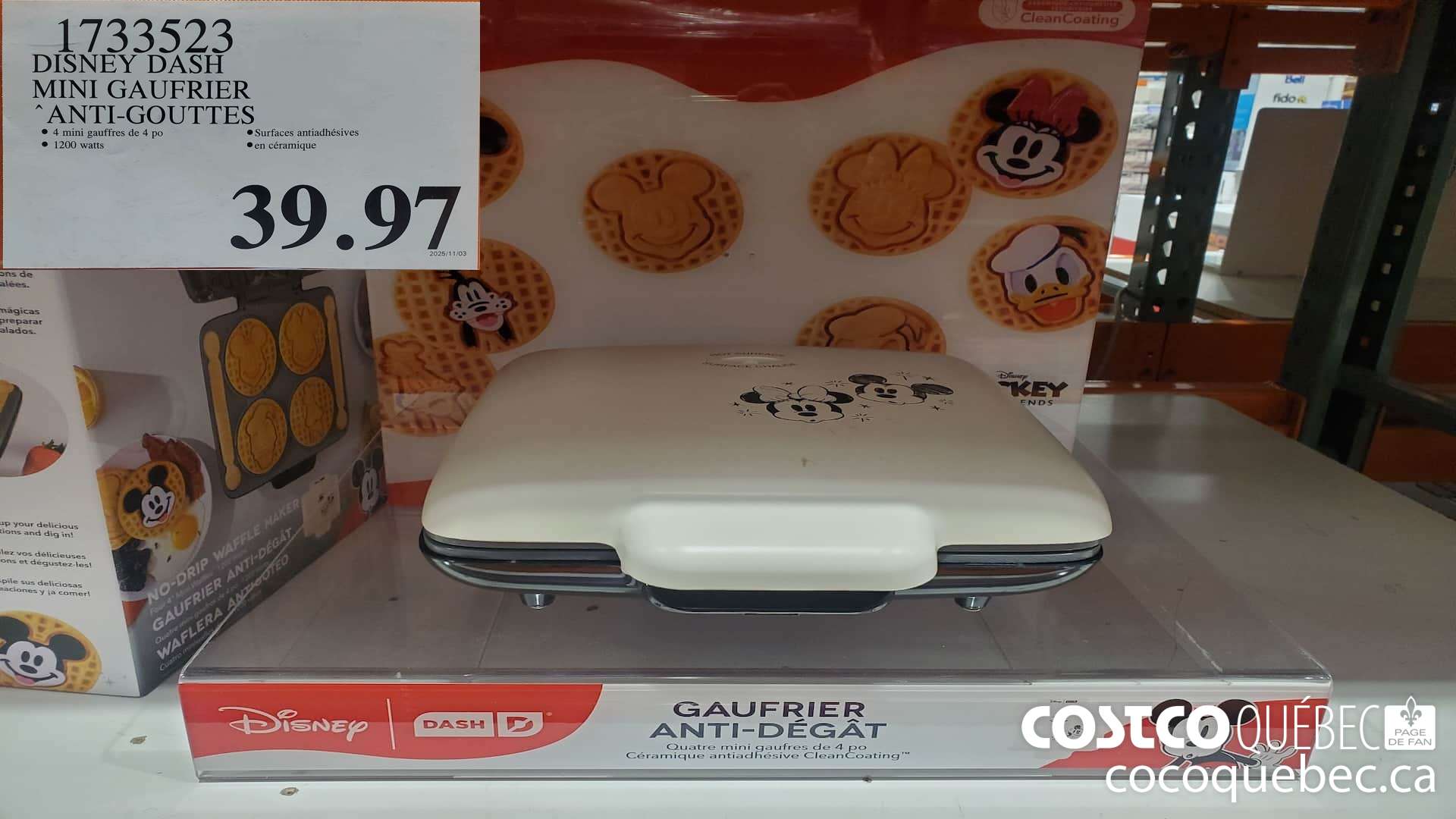 1733523 DISNEY DASH MINI GAUFRIER ANTI-GOUTTES  $39.97