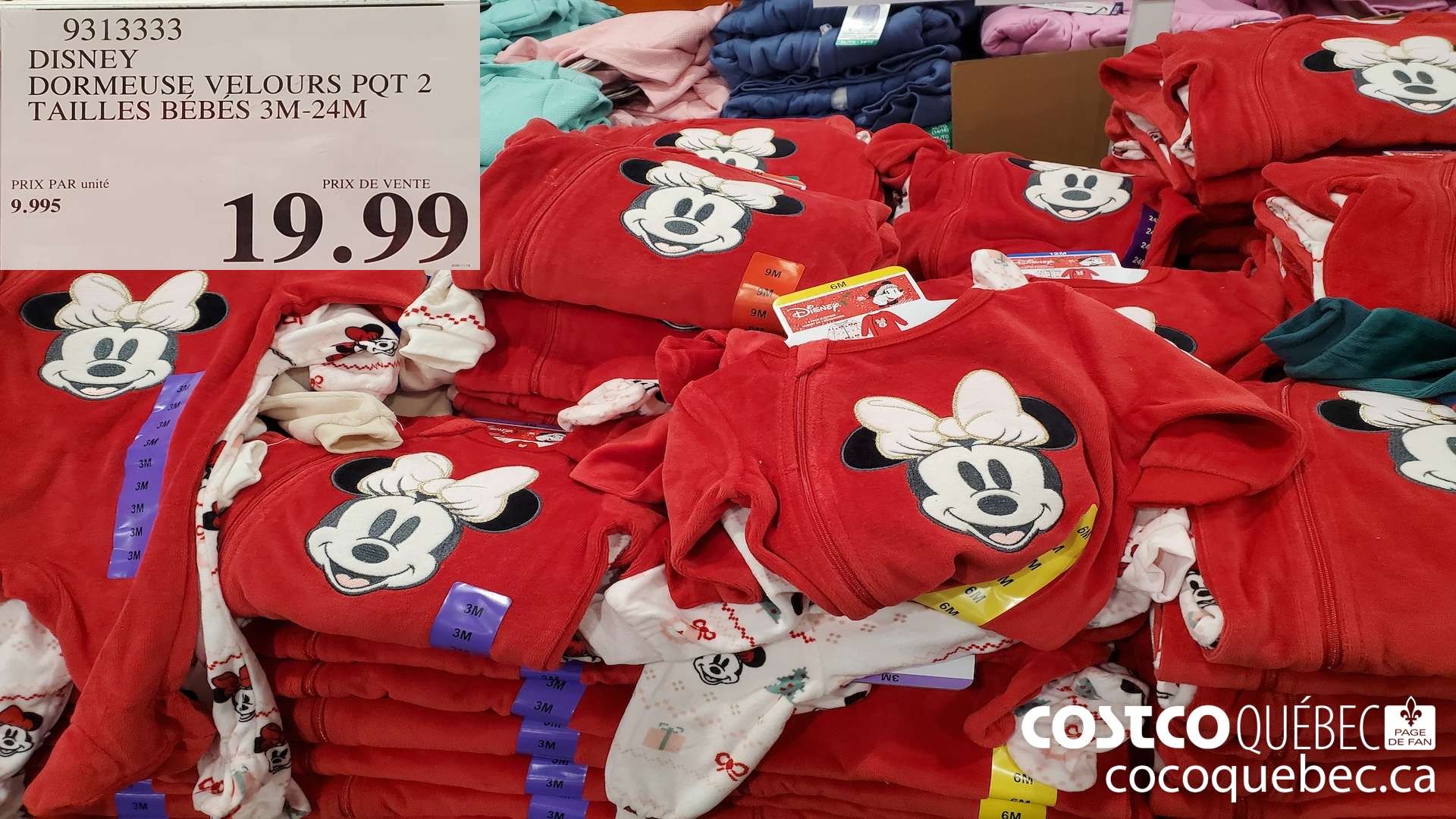 9313333 DISNEY DORMEUSE VELOURS PQT 2 TAILLES BEBES 3M-24M  $19.99