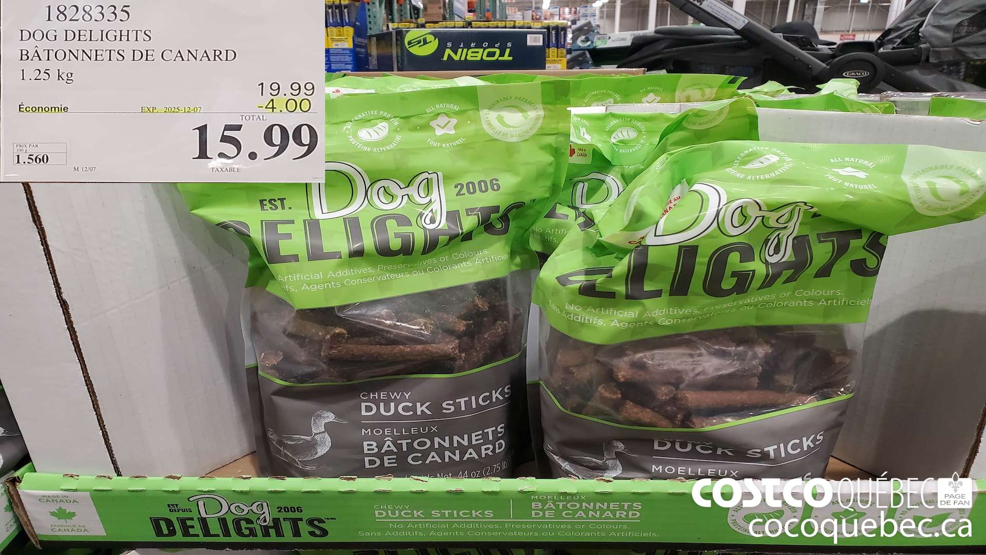 1828335 DOG DELIGHTS BATONNETS DE CANARD 1.25 kg  ($4.00 INSTANT SAVINGS EXPIRES ON 2025-12-07) $15.99