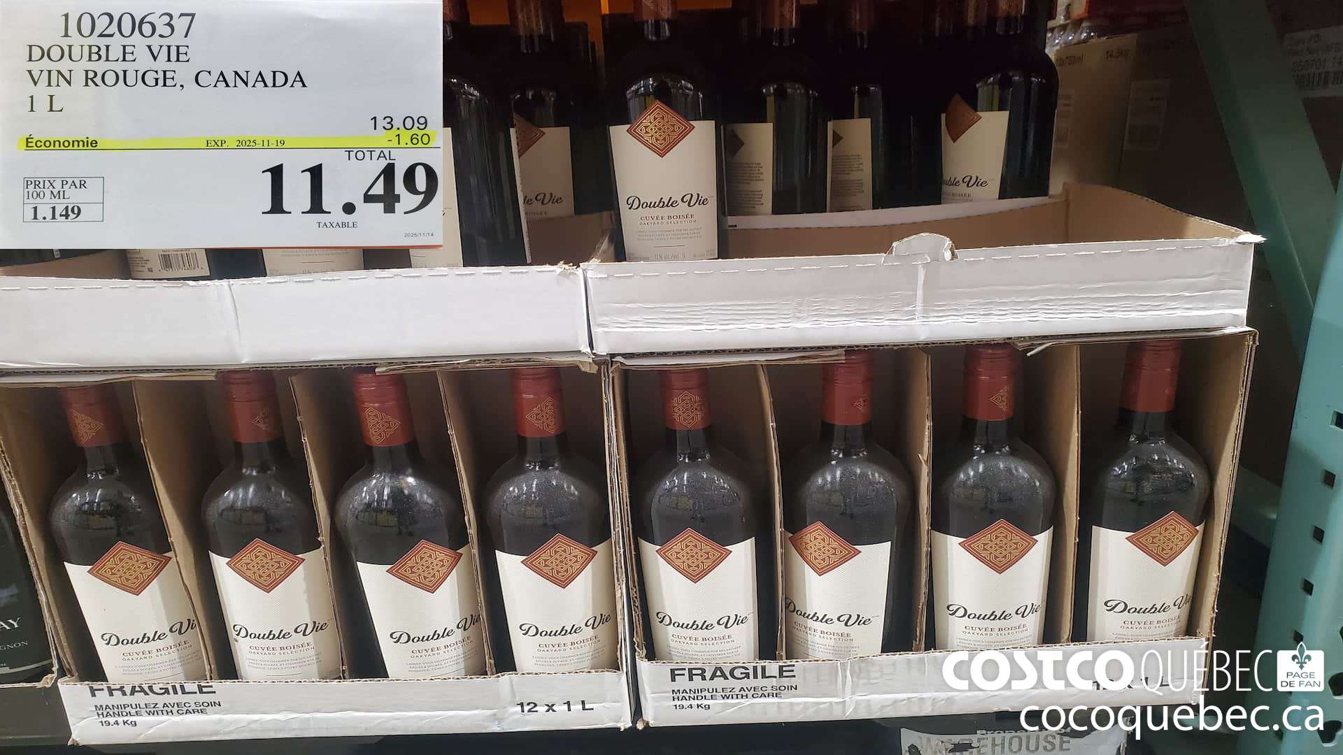 1020637 DOUBLE VIE VIN ROUGE, CANADA  ($1.60 INSTANT SAVINGS EXPIRES ON 2025-11-19) $11.49