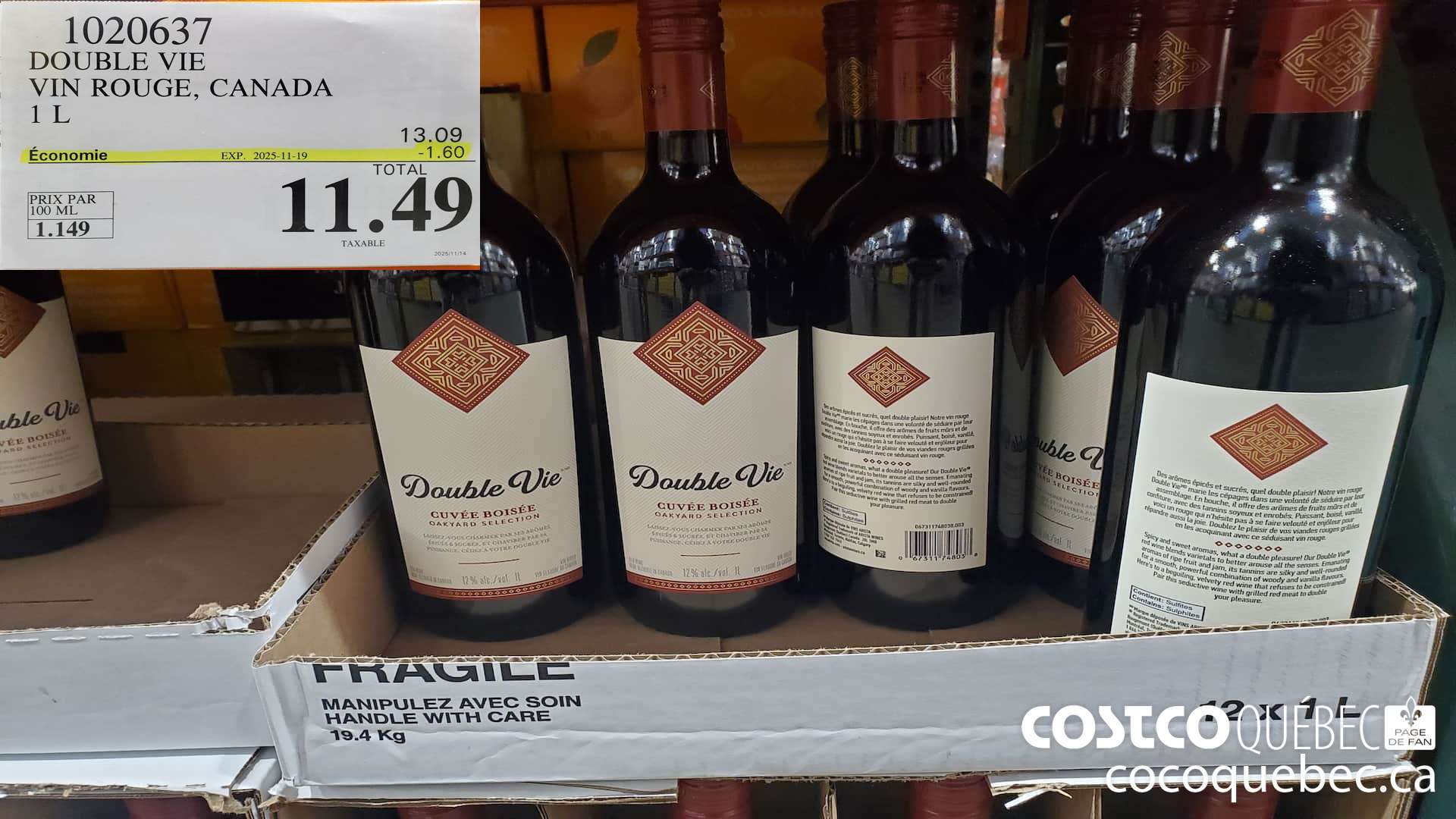 1020637 DOUBLE VIE VIN ROUGE, CANADA  ($1.60 INSTANT SAVINGS EXPIRES ON 2025-11-19) $11.49