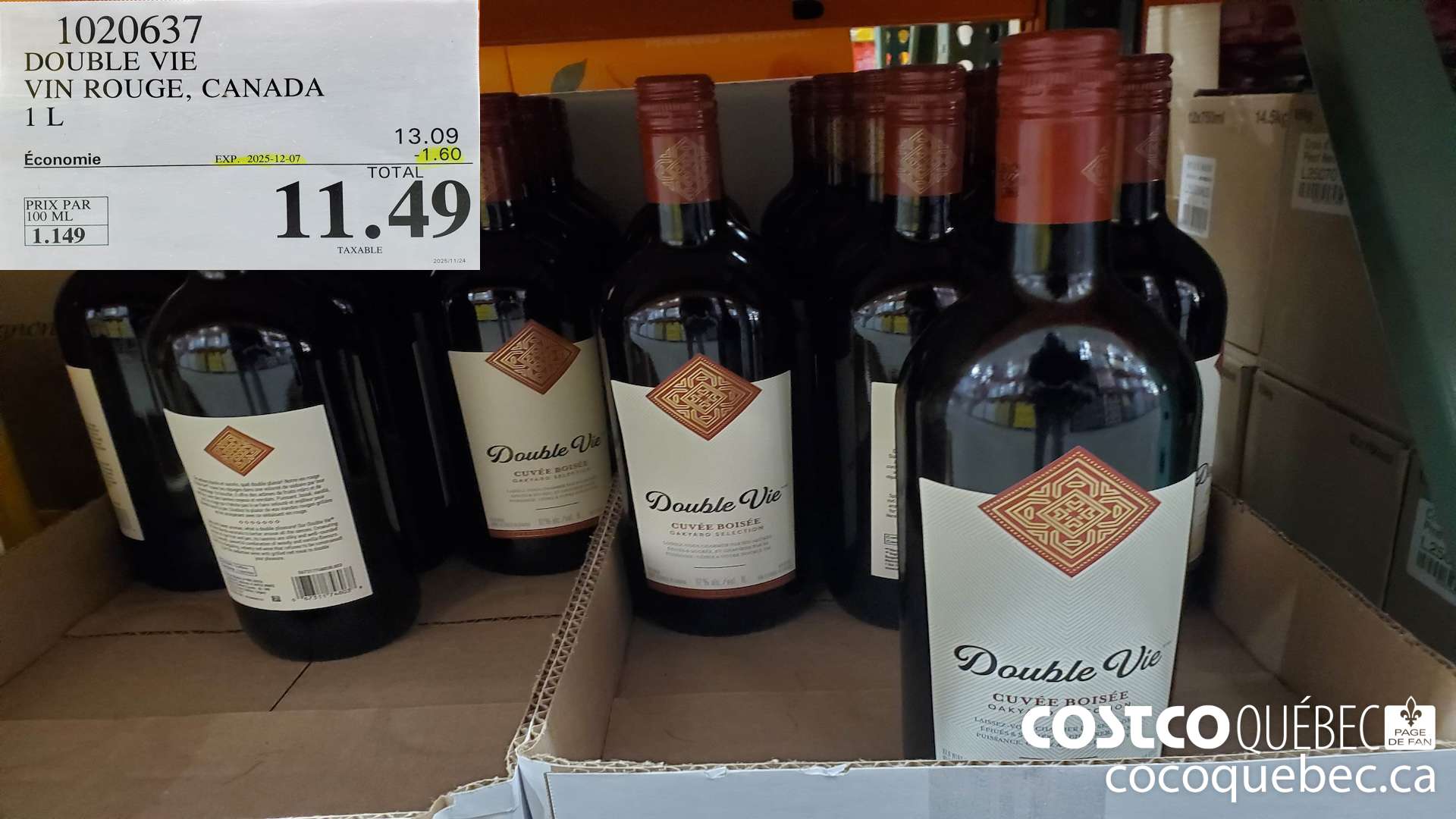 1020637 DOUBLE VIE VIN ROUGE, CANADA  ($1.60 INSTANT SAVINGS EXPIRES ON 2025-12-07) $11.49