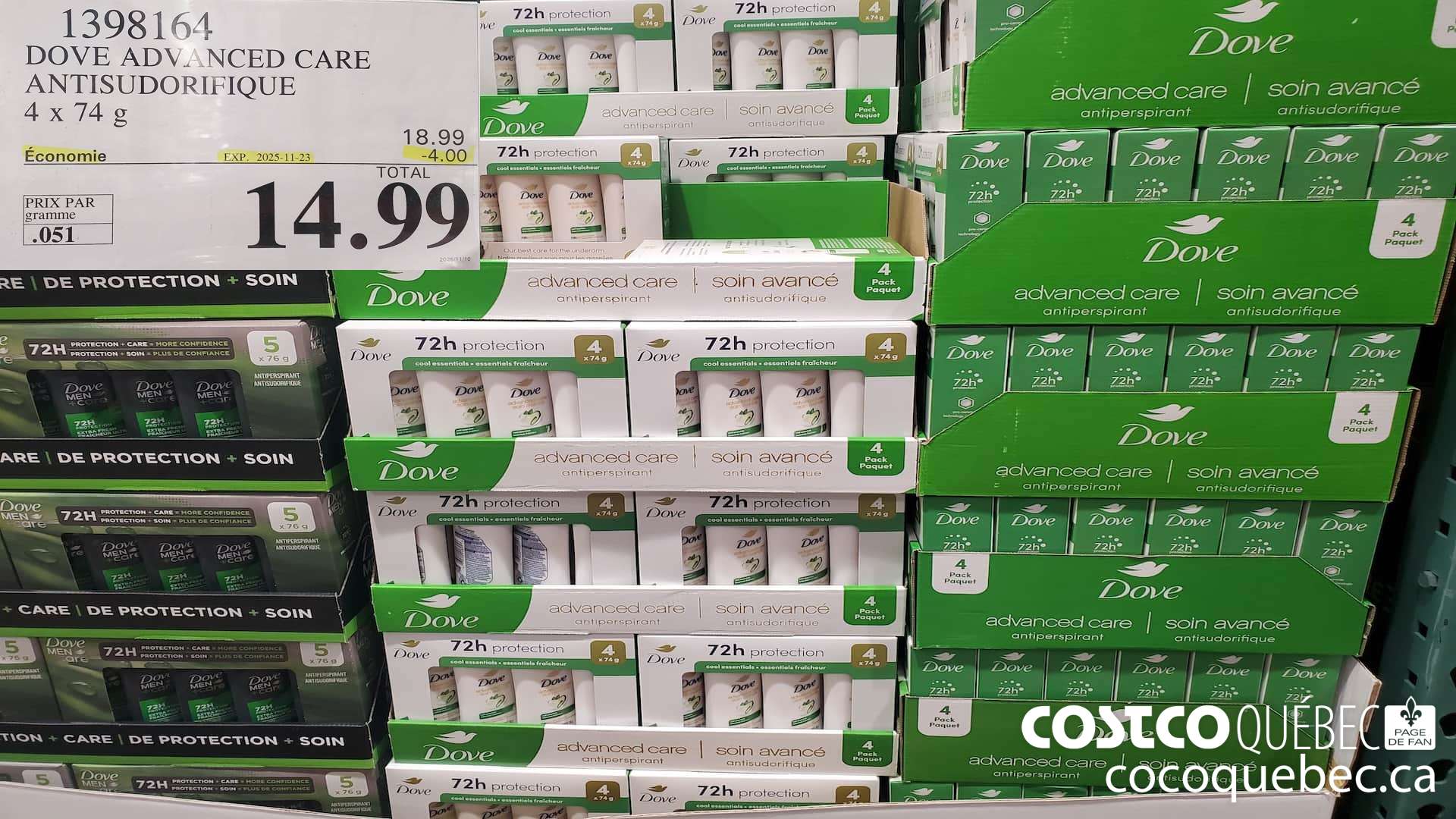 1398164 DOVE ADVANCED CARE ANTISUDORIFIQUE 4x74G ($4.00 INSTANT SAVINGS EXPIRES ON 2025-11-23) $14.99