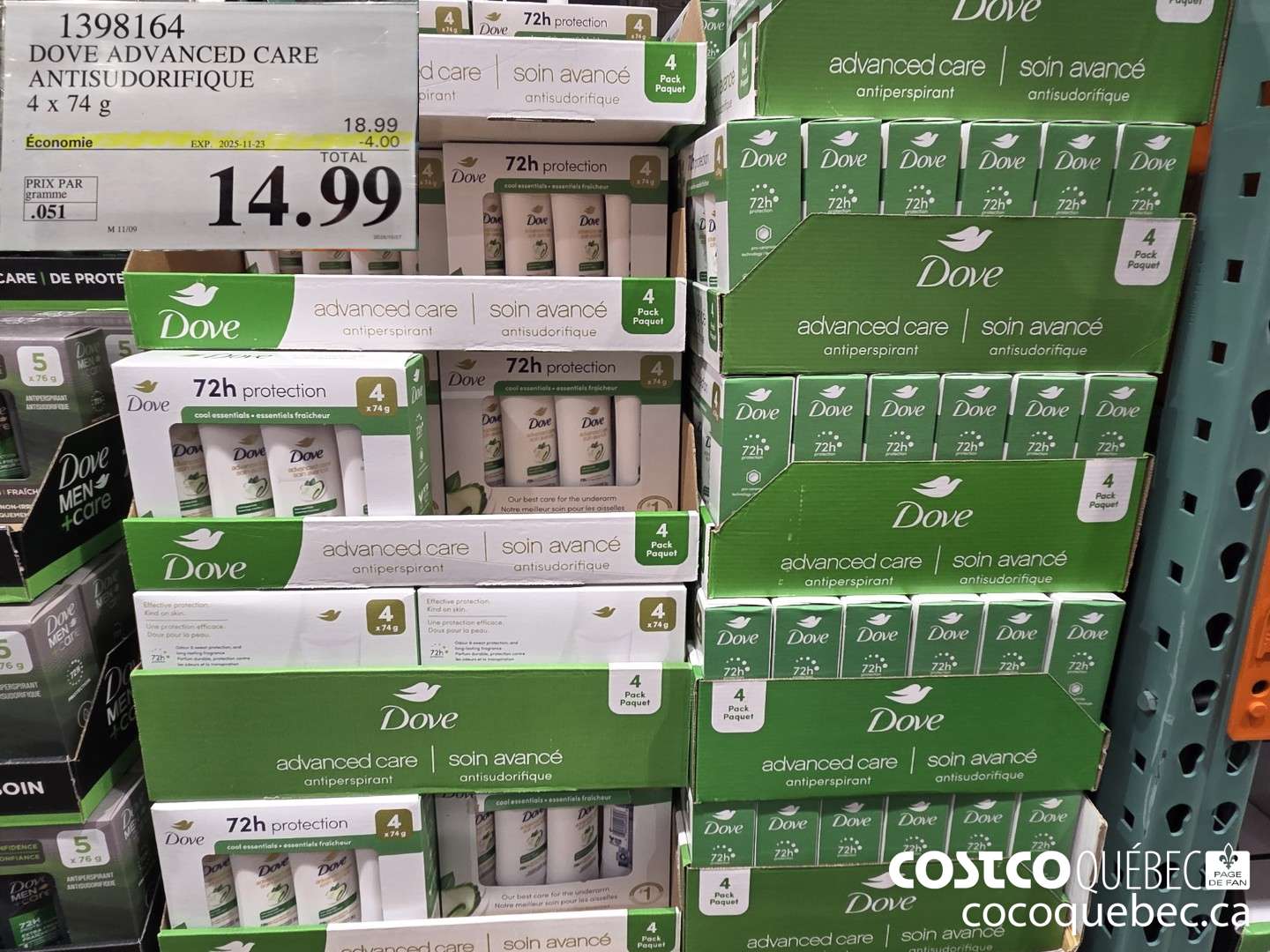 1398164 DOVE ADVANCED CARE ANTISUDORIFIQUE 4x74 ($4.00 INSTANT SAVINGS EXPIRES ON 2025-11-23) $14.99