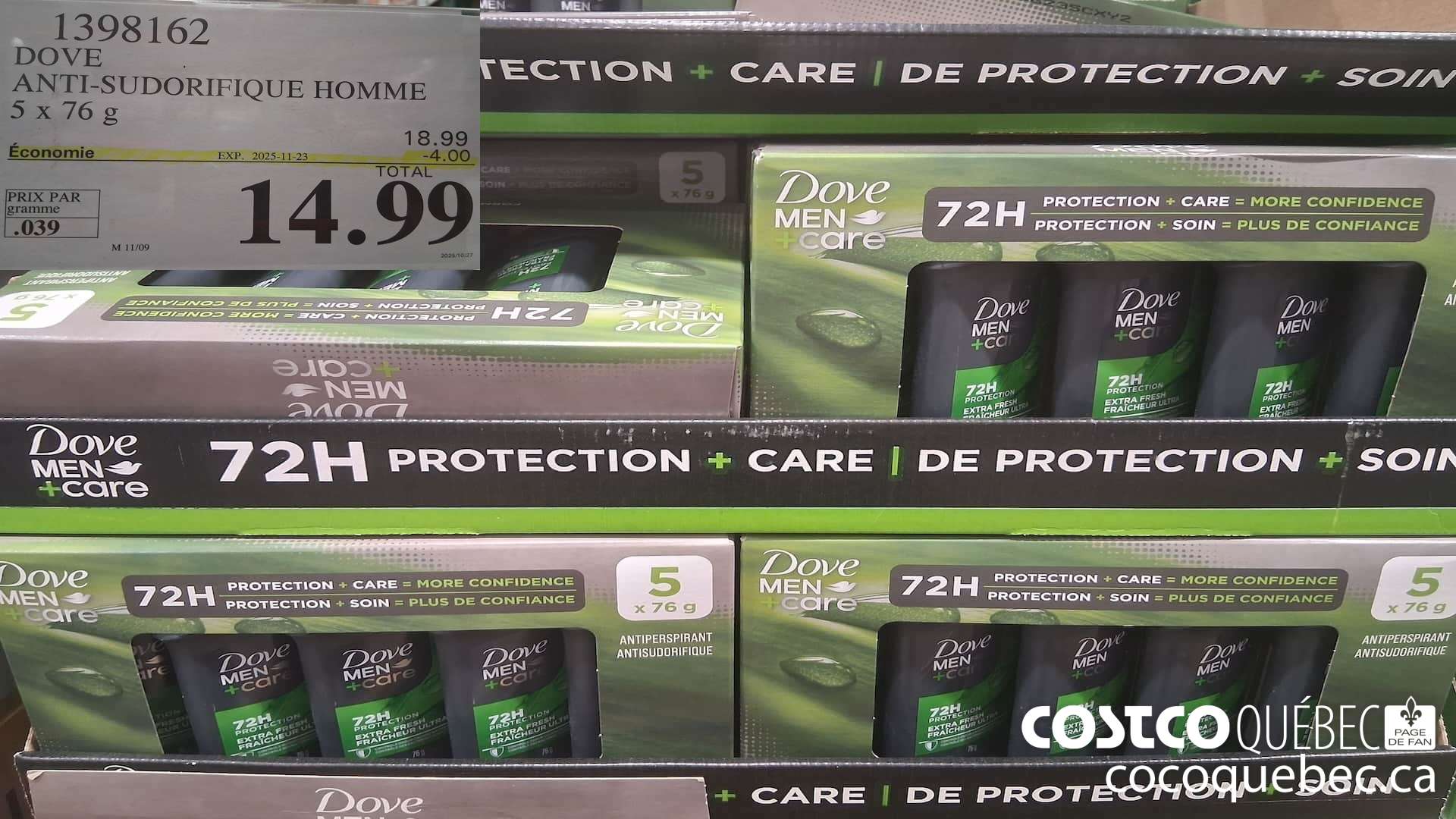 1398162 DOVE ANTI-SUDORIFIQUE HOMME 5x76g ($4.00 INSTANT SAVINGS EXPIRES ON 2025-11-23) $14.99