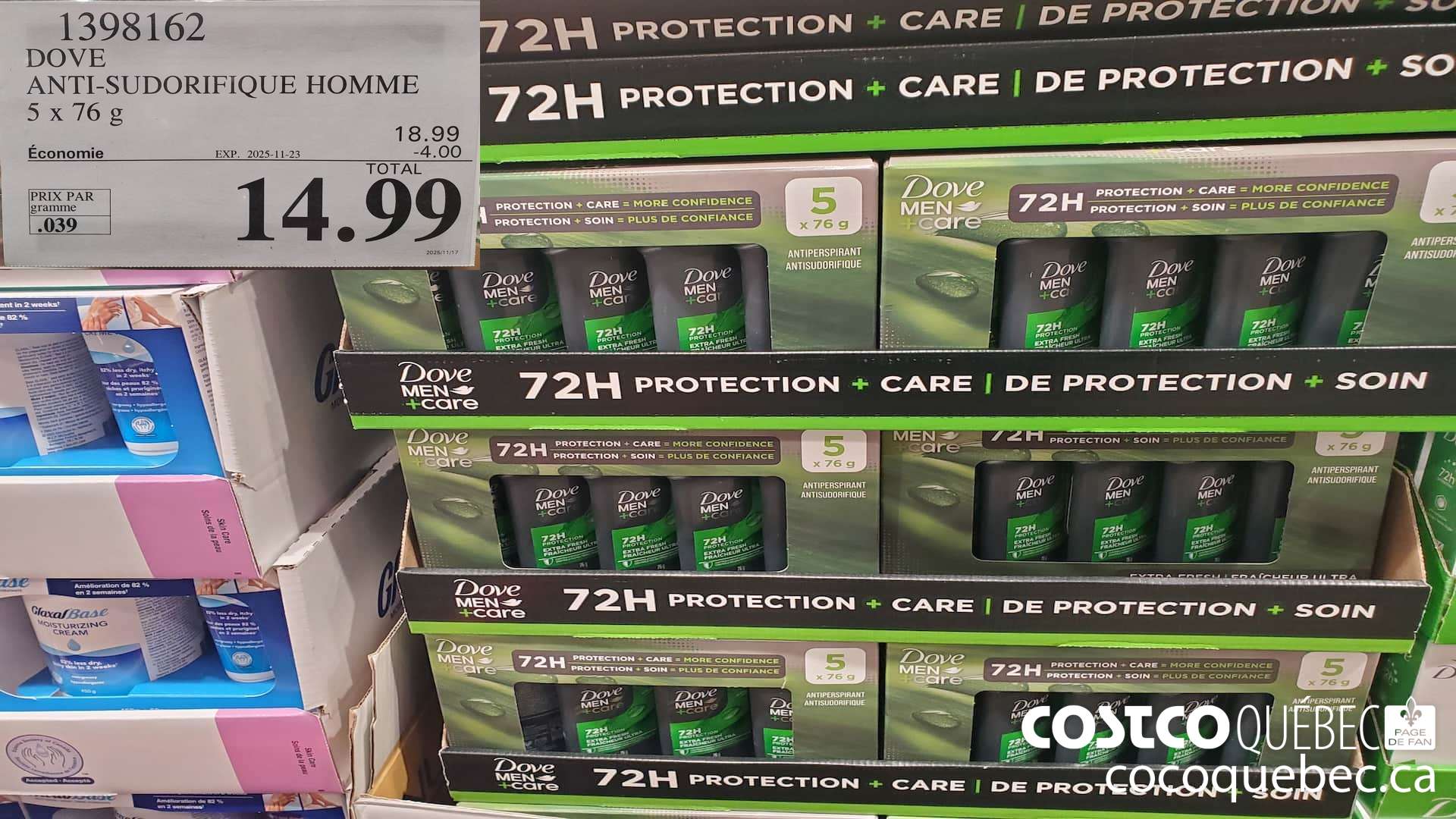 1398162 DOVE ANTI-SUDORIFIQUE HOMME 5x76g ($4.00 INSTANT SAVINGS EXPIRES ON 2025-11-23) $14.99