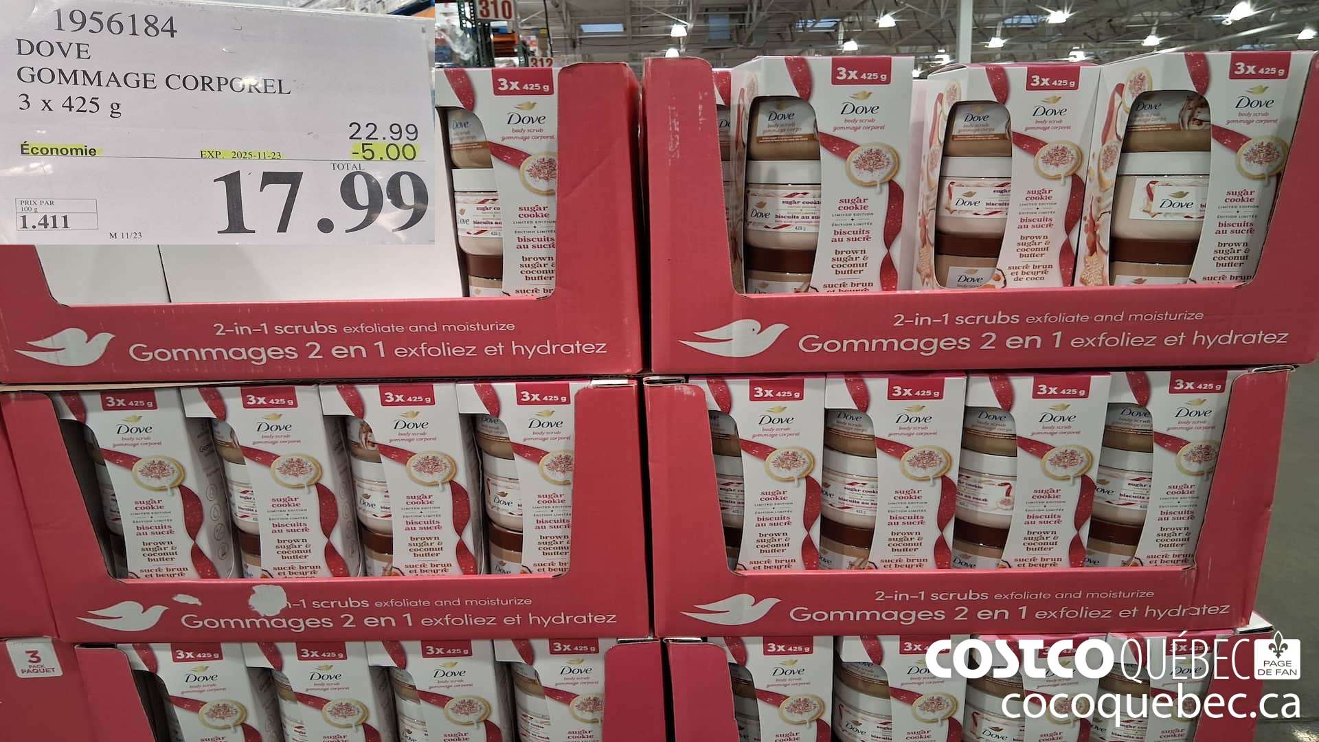 1956184 DOVE GOMMAGE CORPOREL 3 X 425G ($5.00 INSTANT SAVINGS EXPIRES ON 2025-11-23) $17.99