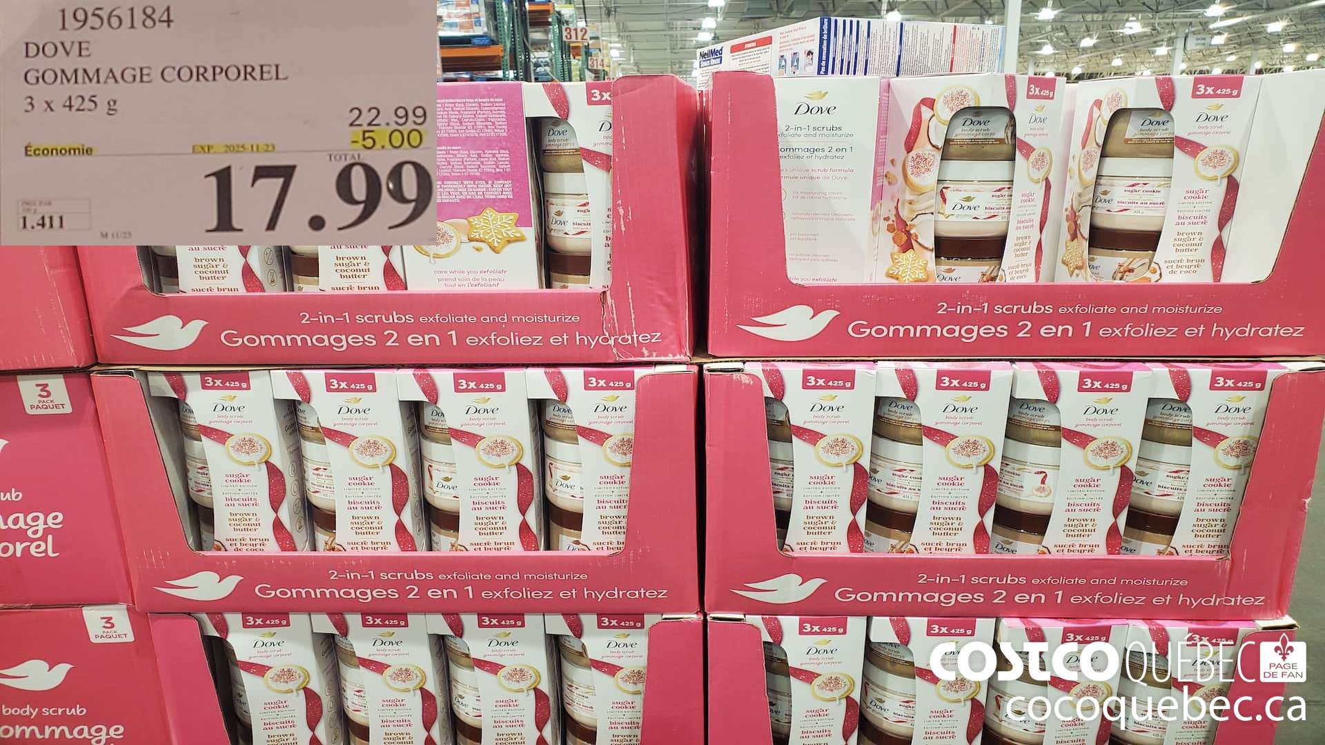 1956184 DOVE GOMMAGE CORPOREL 3 X 425G ($5.00 INSTANT SAVINGS EXPIRES ON 2025-11-23) $17.99