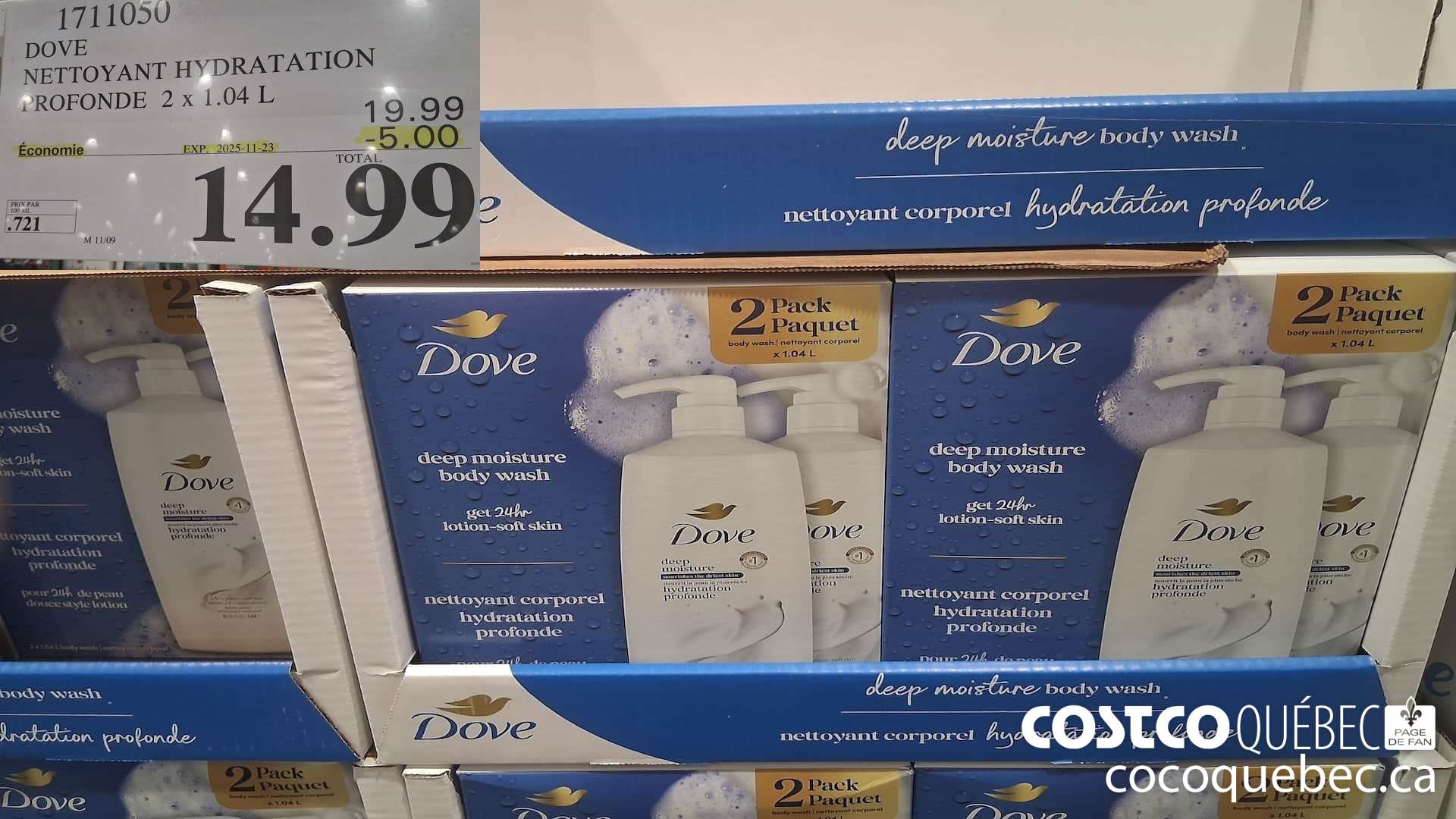 1711050 DOVE NETTOYANT HYDRATION PROFONDE 2 X 1.04L ($5.00 INSTANT SAVINGS EXPIRES ON 2025-11-23) $14.99