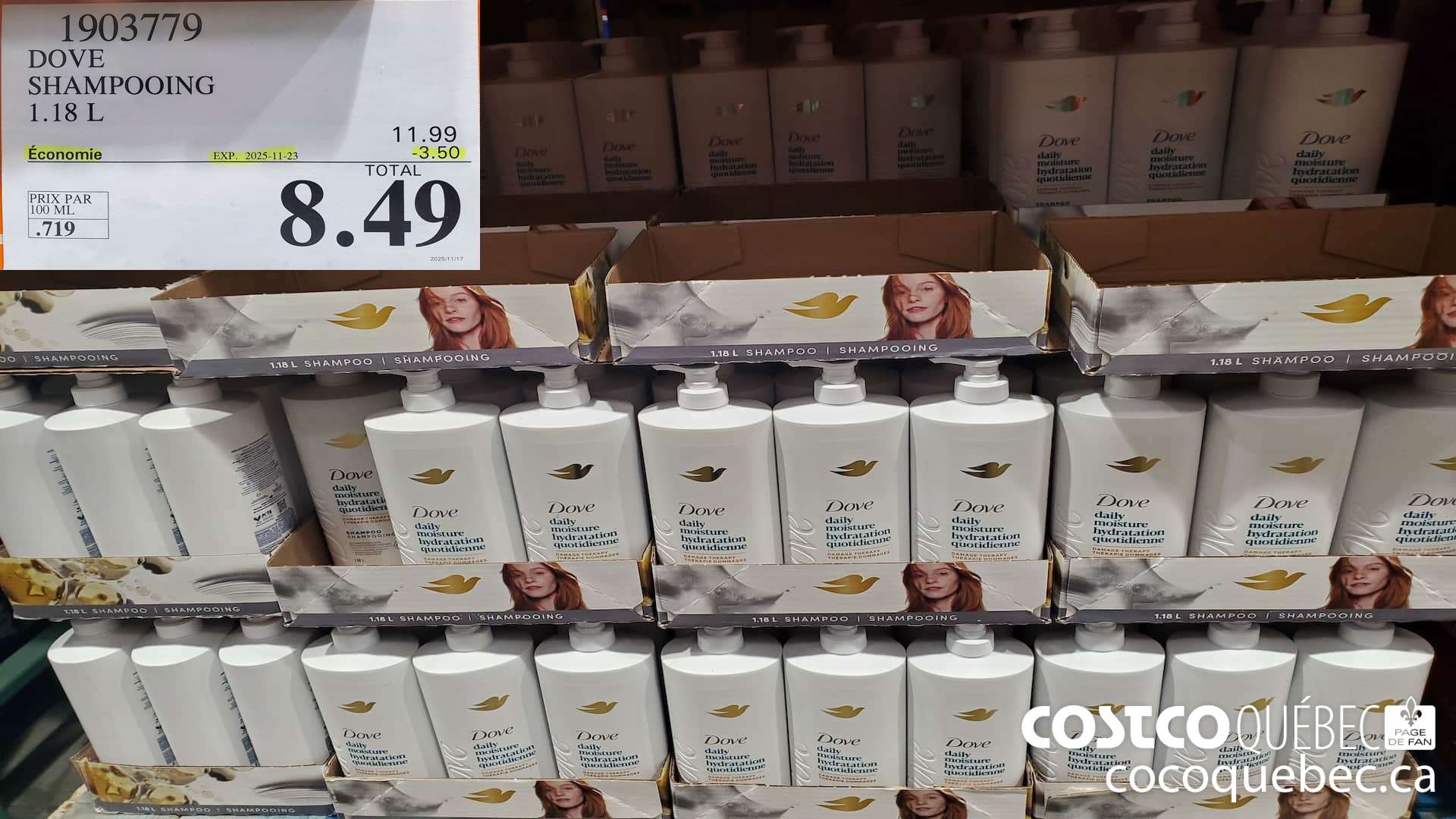 1903779 DOVE SHAMPOOING 1.18 L  ($3.50 INSTANT SAVINGS EXPIRES ON 2025-11-23) $8.49