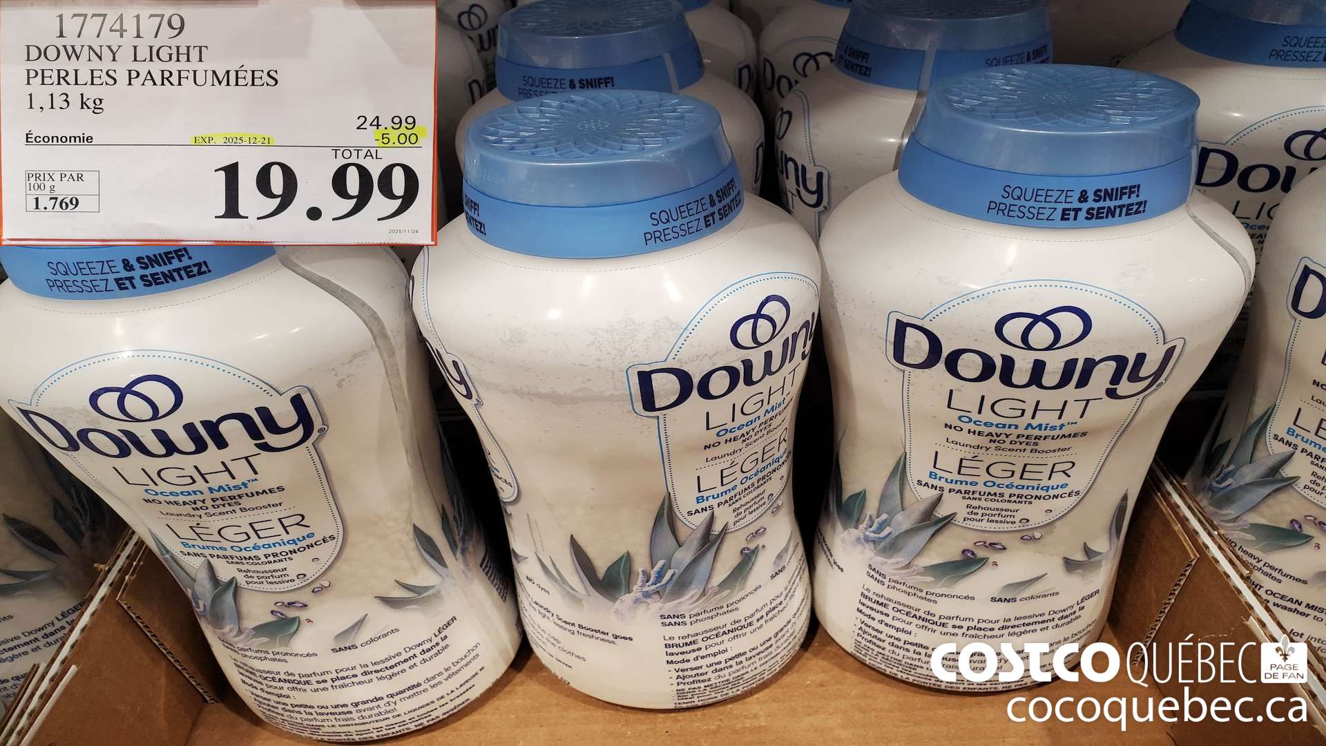 1774179 DOWNY LIGHT 1 PERLES PARFUMEES  ($5.00 INSTANT SAVINGS EXPIRES ON 2025-12-21) $19.99