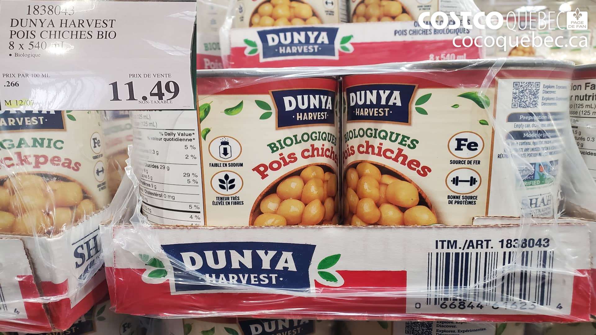 1838043 DUNYA HARVEST POIS CHICHES BIO 8 x 540 ML $11.49